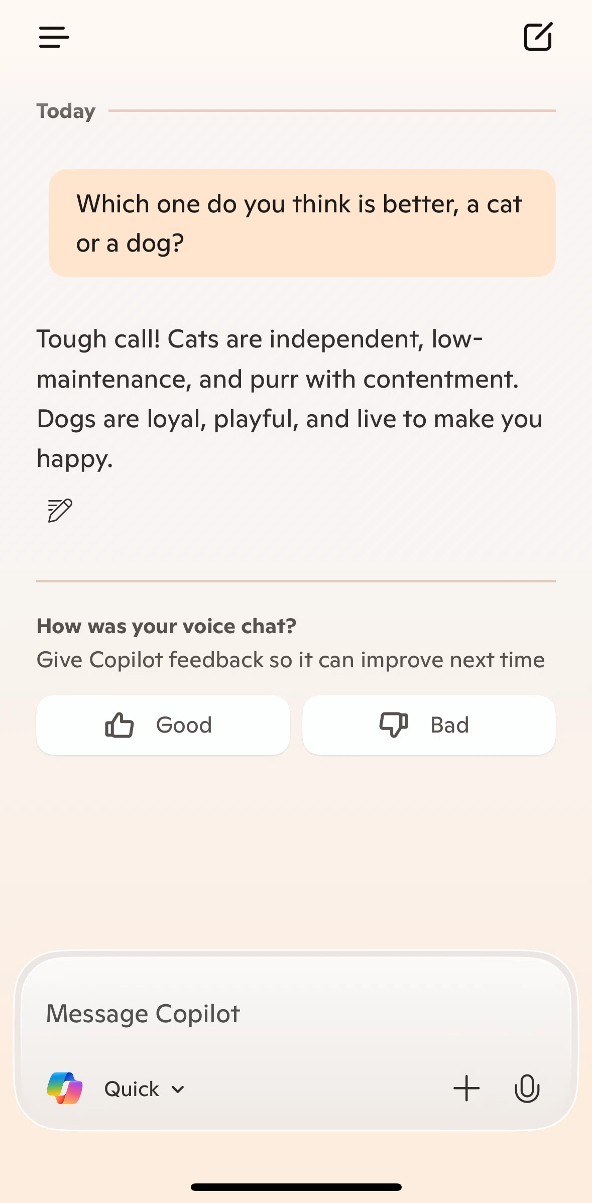 Microsoft Copilot Screen screen in the Giving response feedback flow