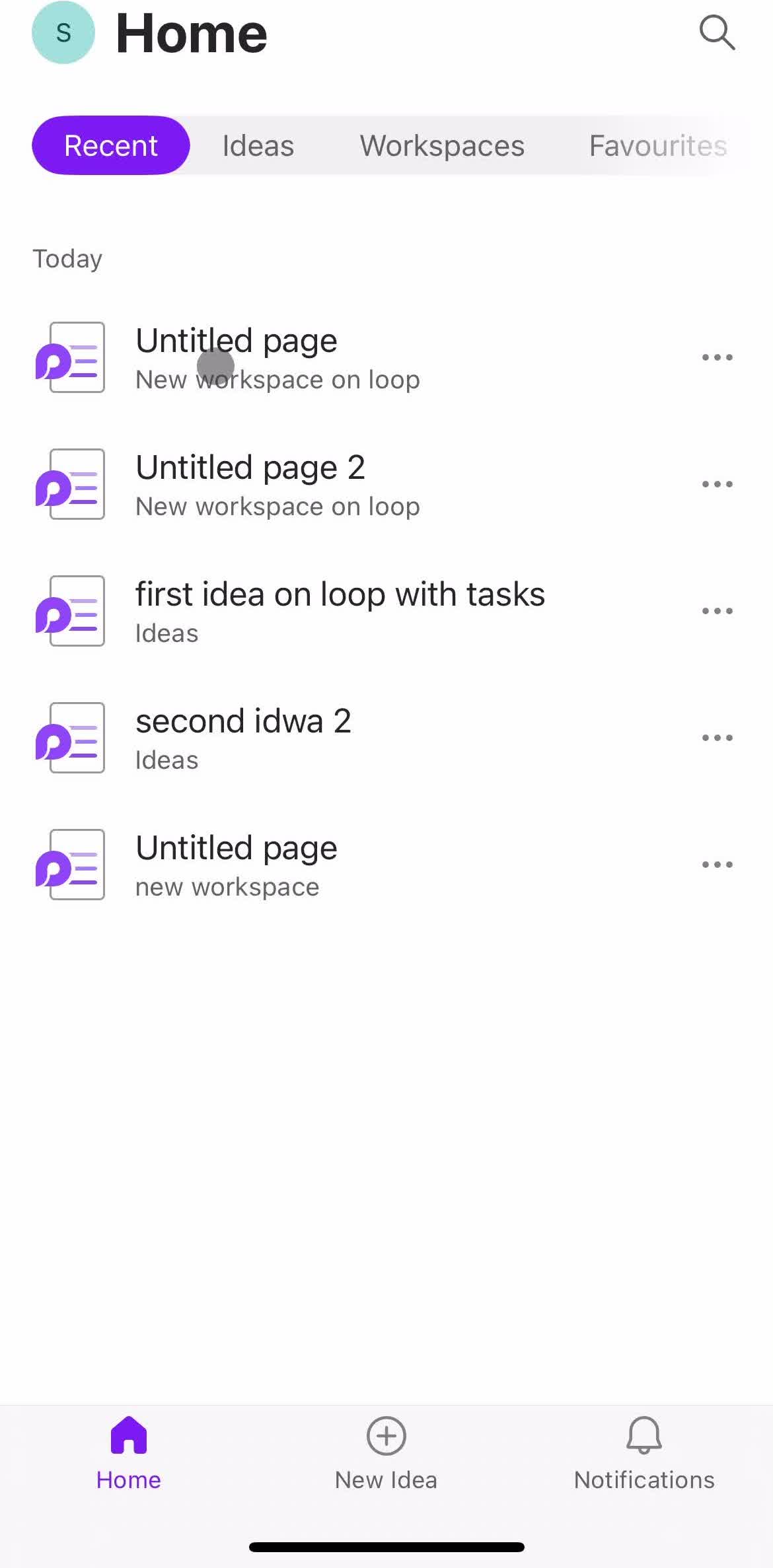 Microsoft Loop Home screen in the Commenting flow