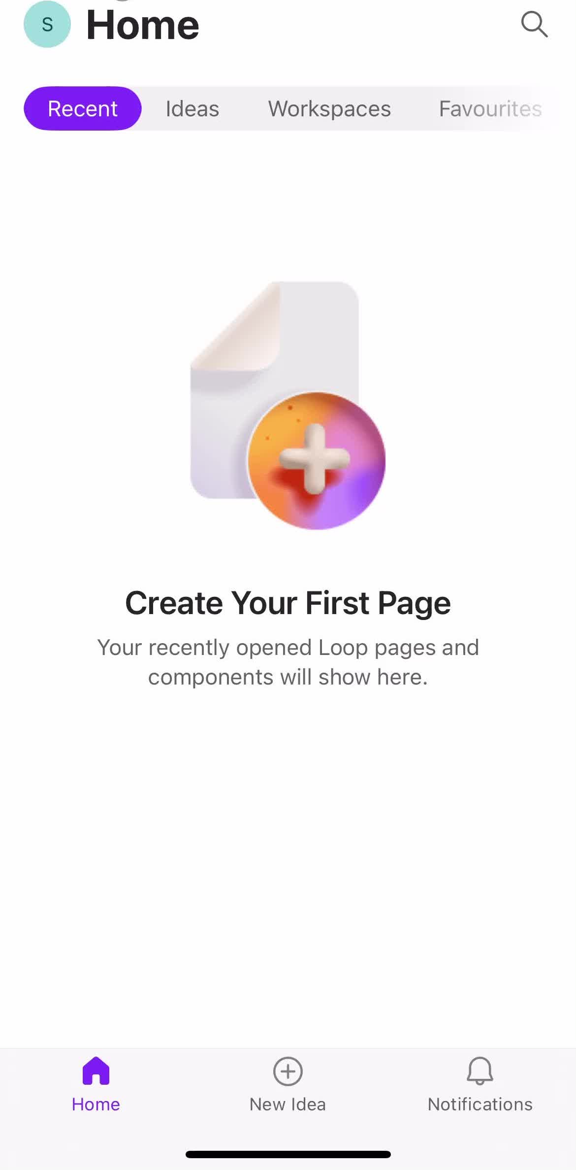 Microsoft Loop Home screen in the Help Center flow