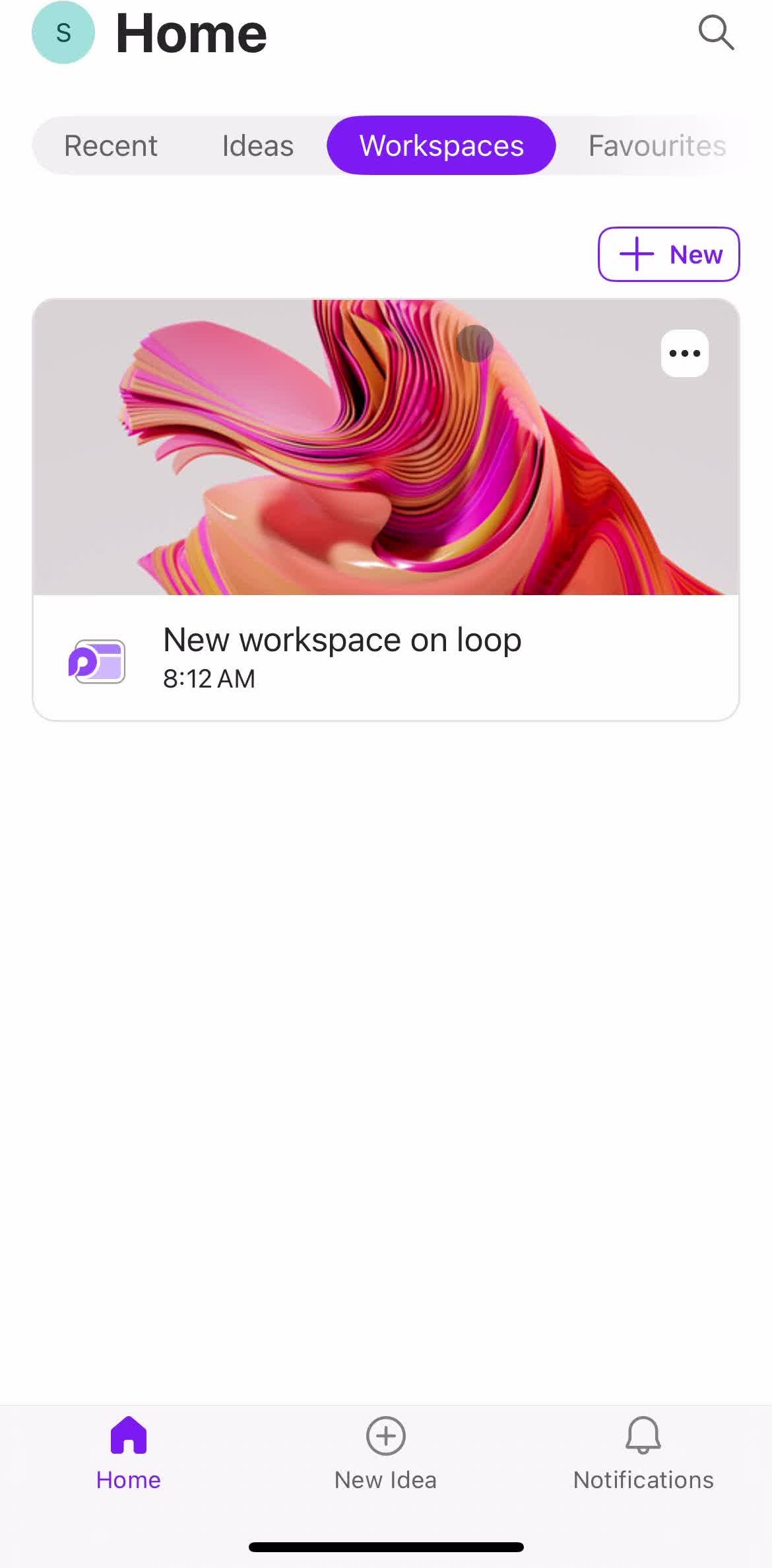 Microsoft Loop Home screen in the Saving flow