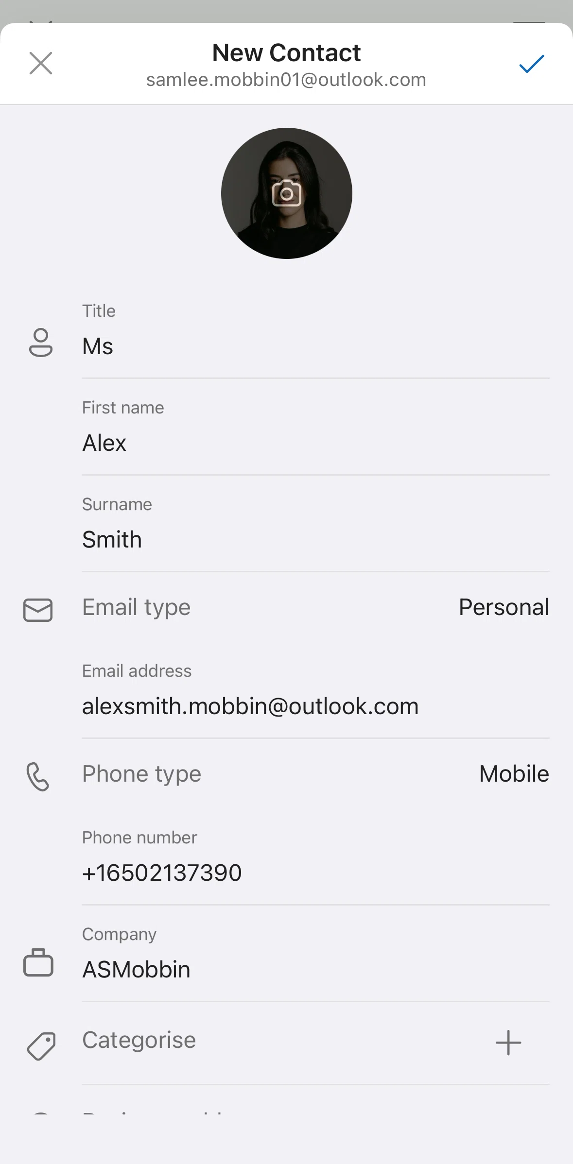 Microsoft Outlook Screen screen in the Adding a category flow