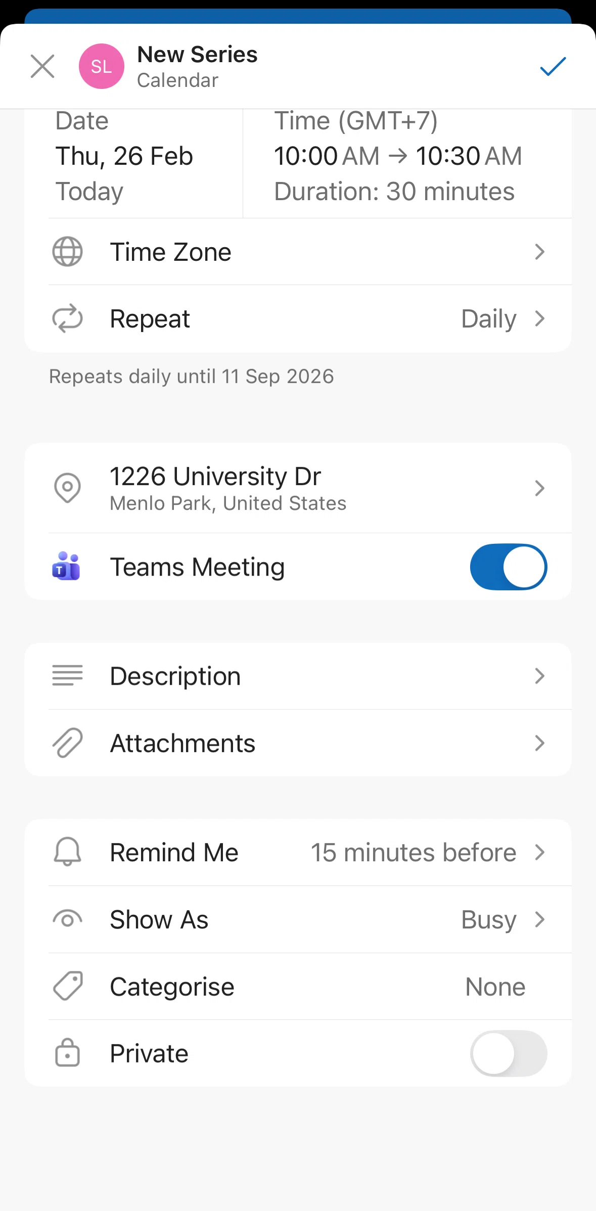 Microsoft Outlook Screen screen in the Adding a description flow