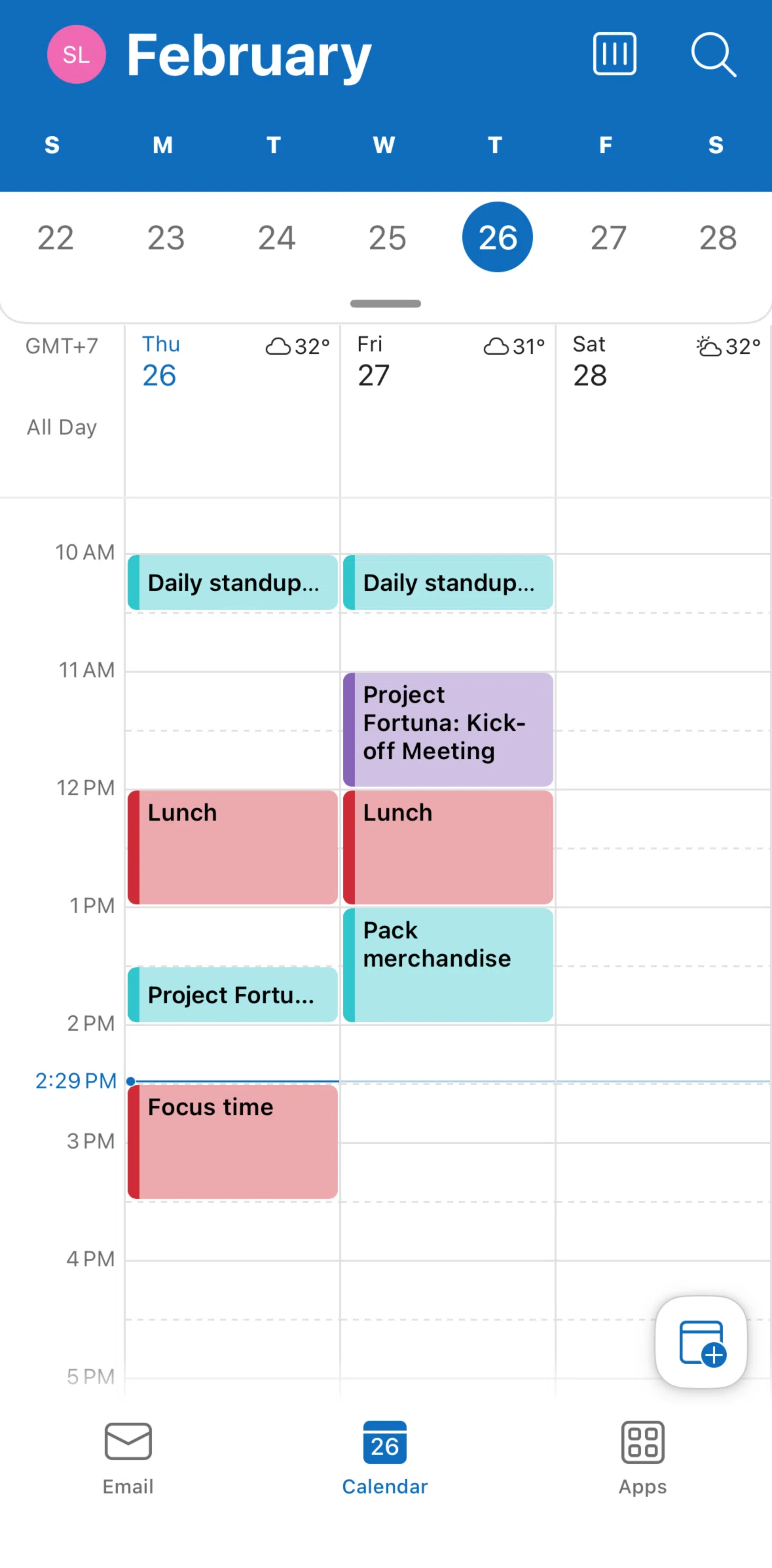 Microsoft Outlook Screen screen in the Choosing a different date flow