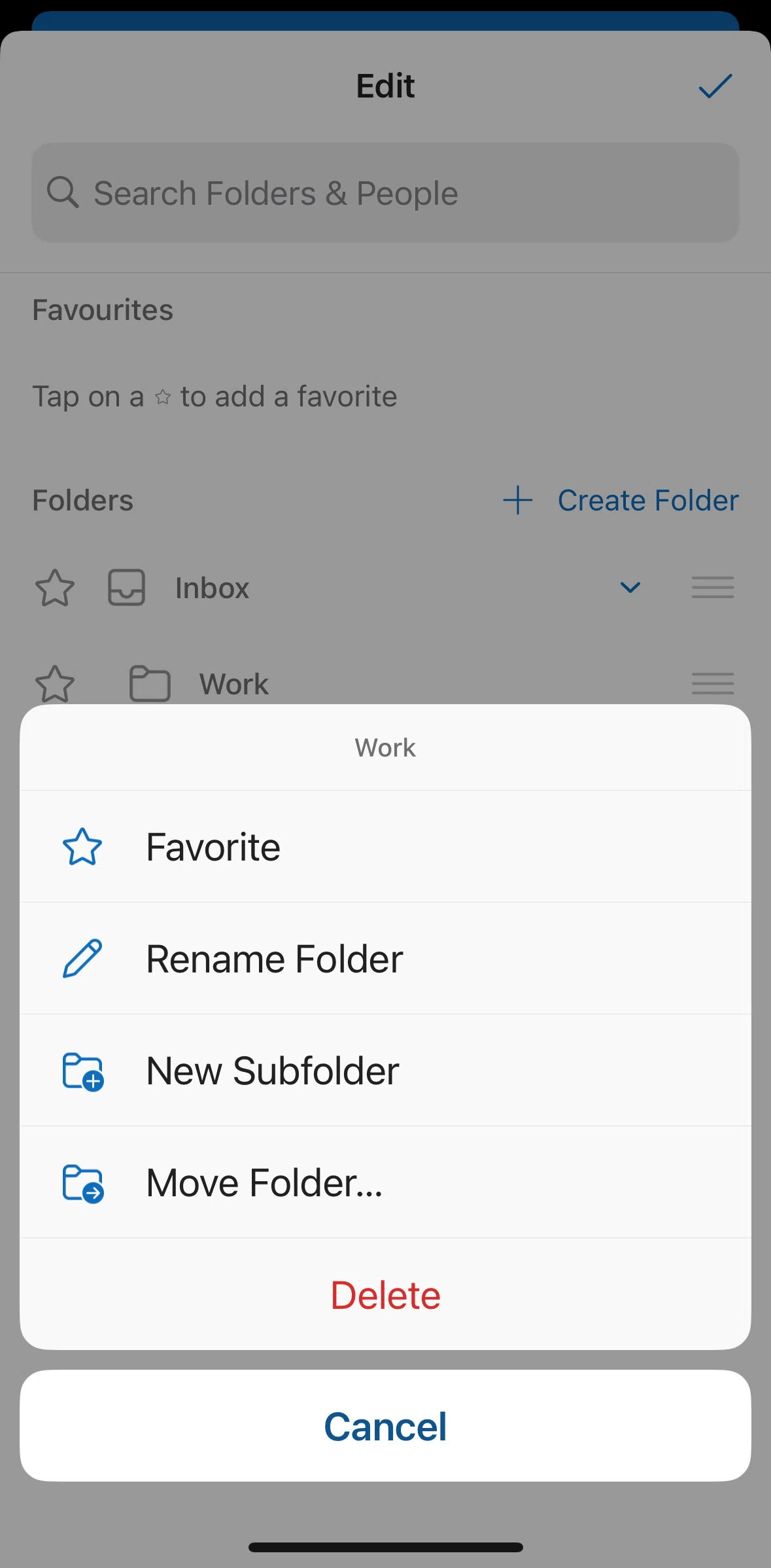 Microsoft Outlook Screen screen in the Deleting a folder flow