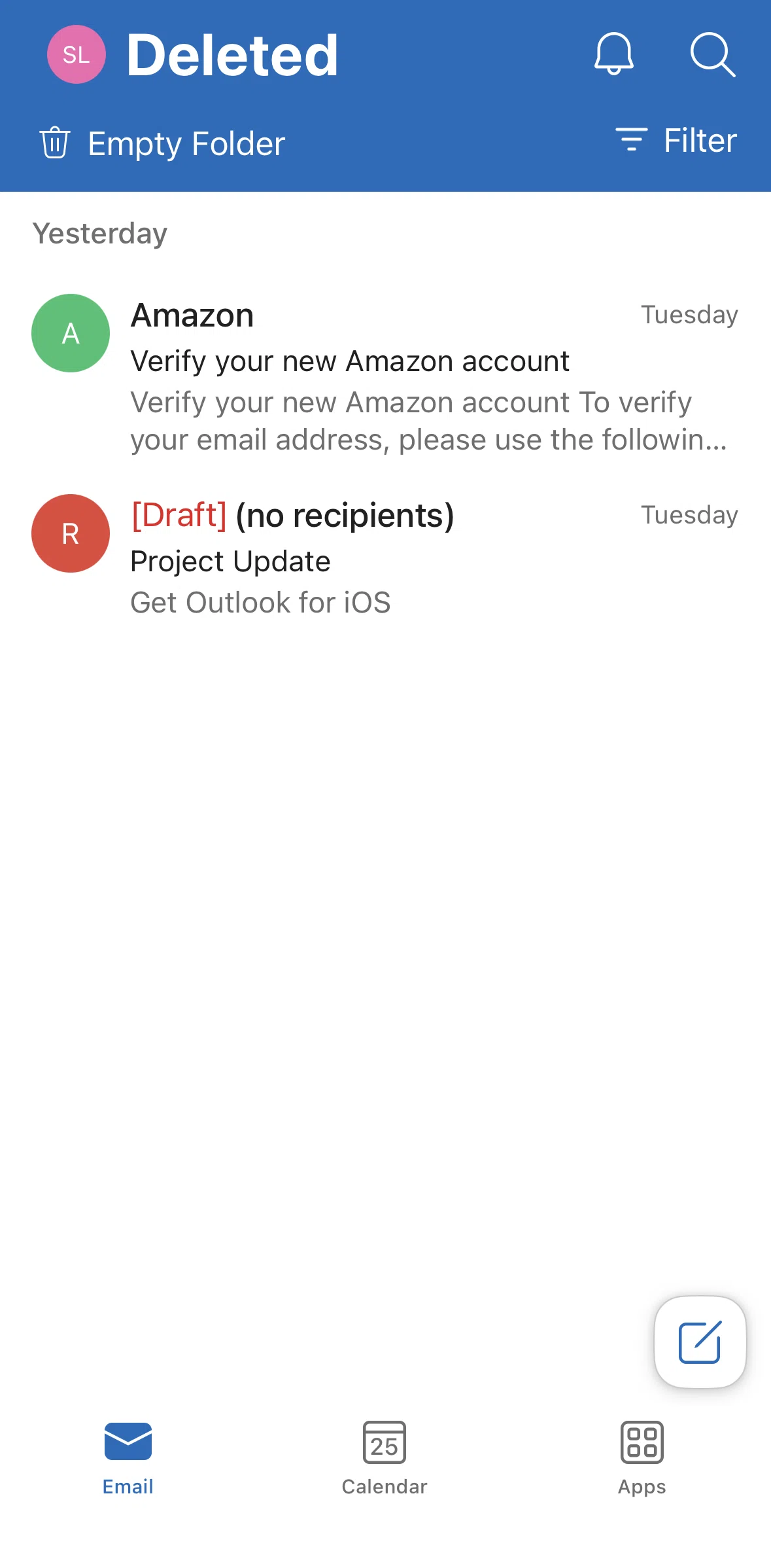 Microsoft Outlook Screen screen in the Deleting emails permanently flow