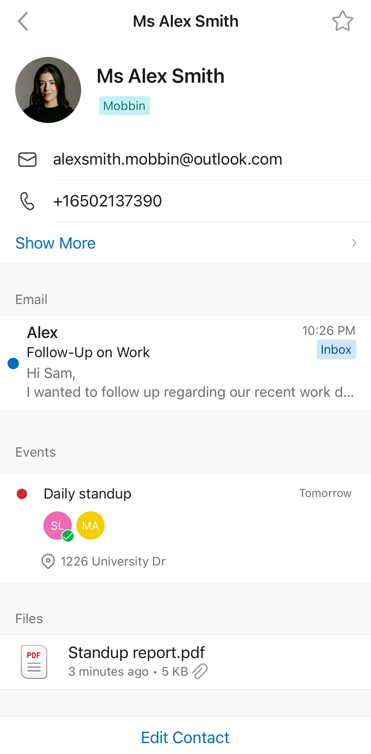 Microsoft Outlook Screen screen in the Favoriting a contact flow