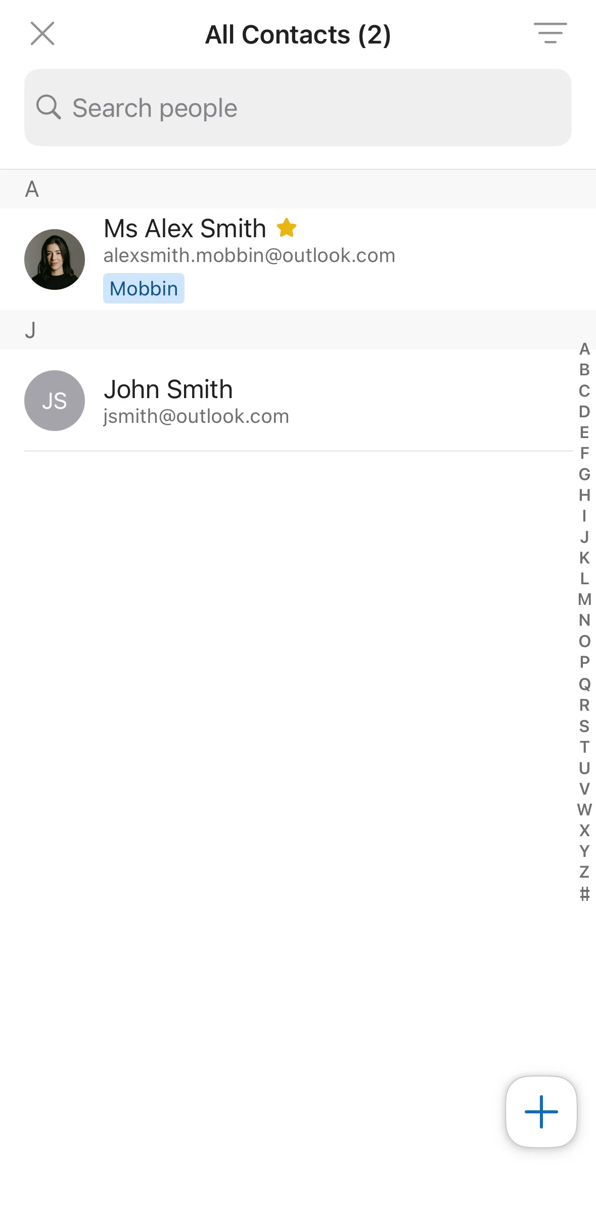 Microsoft Outlook Screen screen in the Filtering contacts flow
