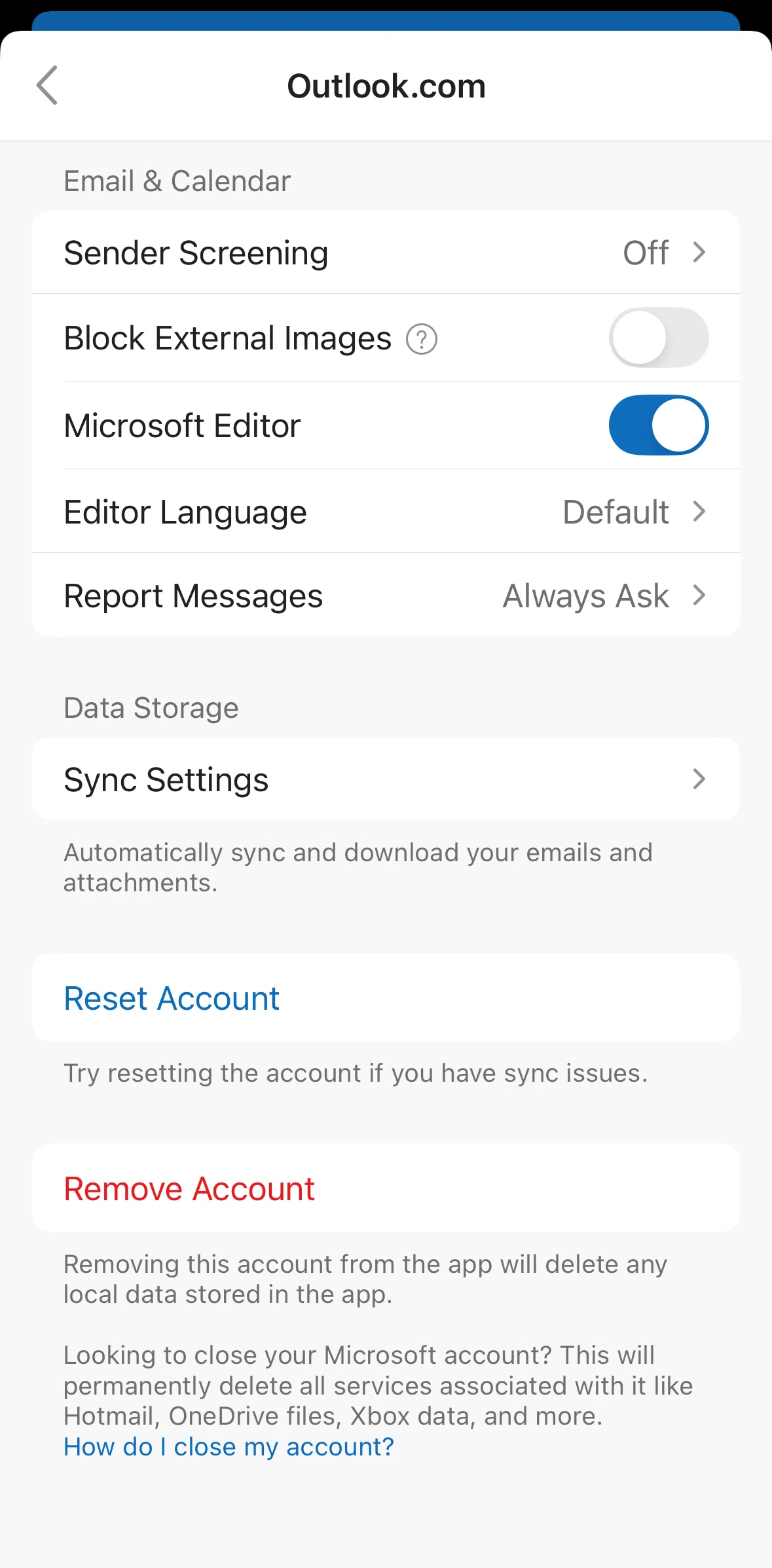 Microsoft Outlook Screen screen in the Logging out flow
