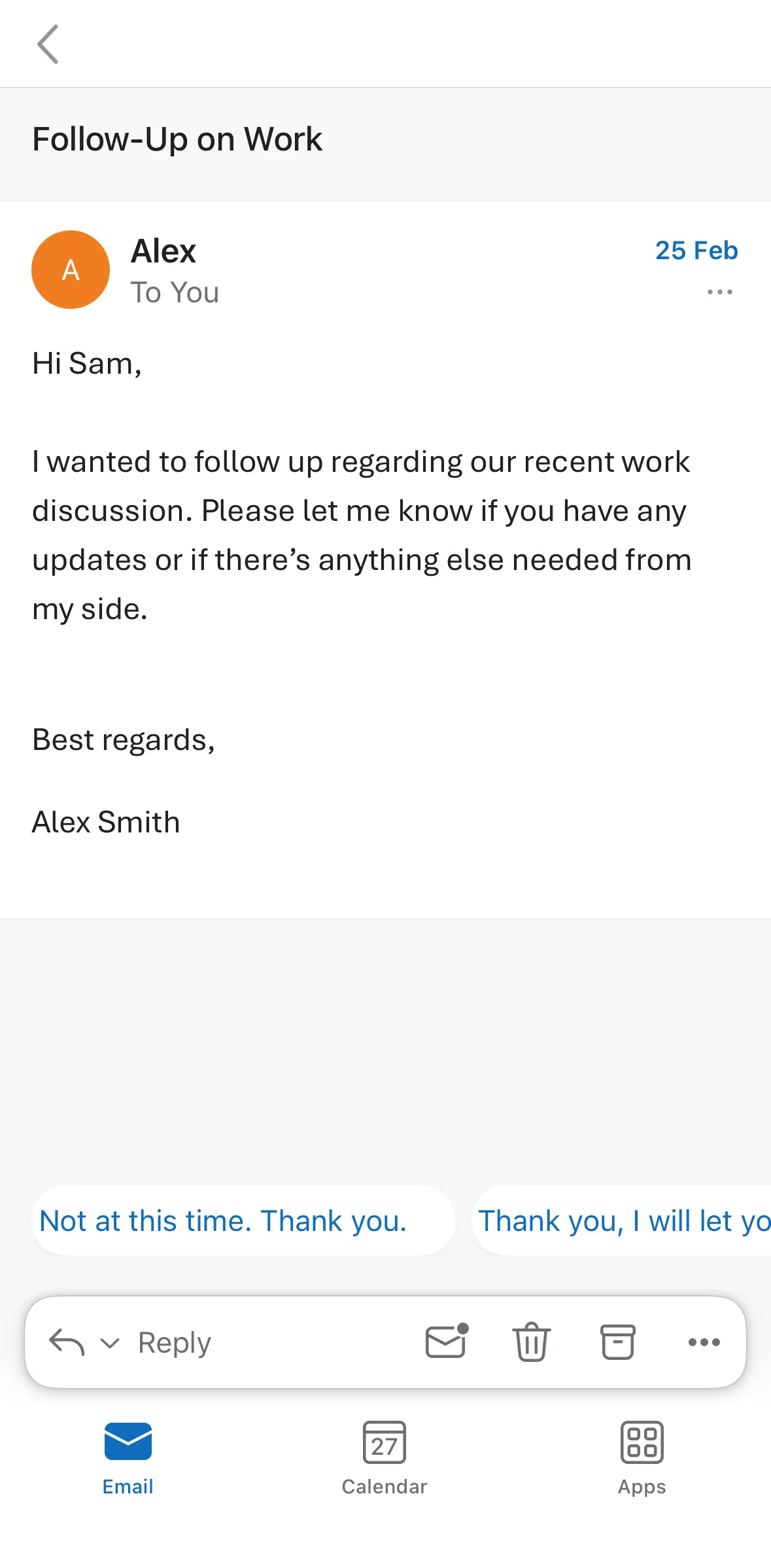 Microsoft Outlook Screen screen in the Moving an email flow