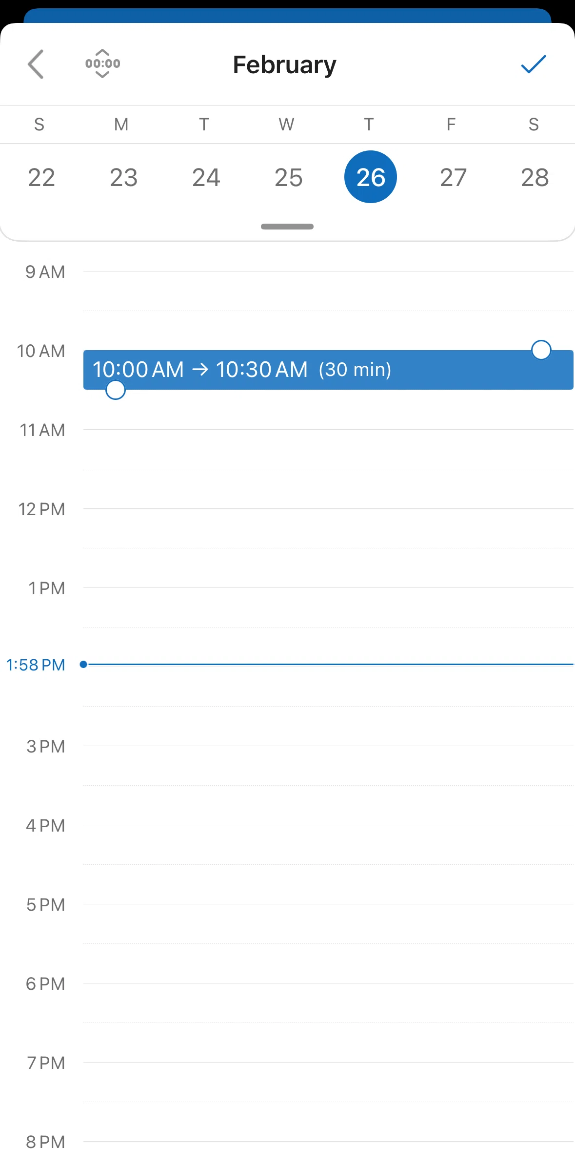 Microsoft Outlook Screen screen in the Scheduling an event (date & time picker) flow