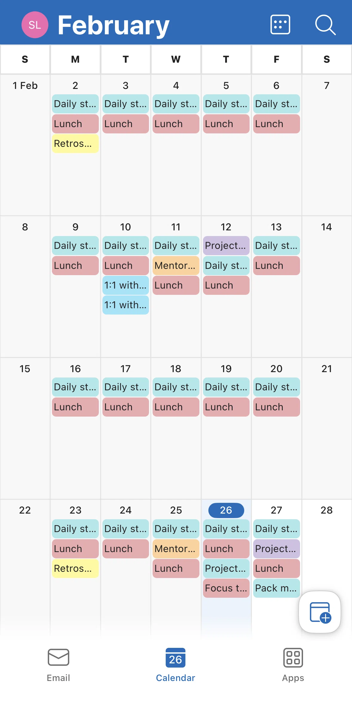 Microsoft Outlook Screen screen in the Switching calendar views flow