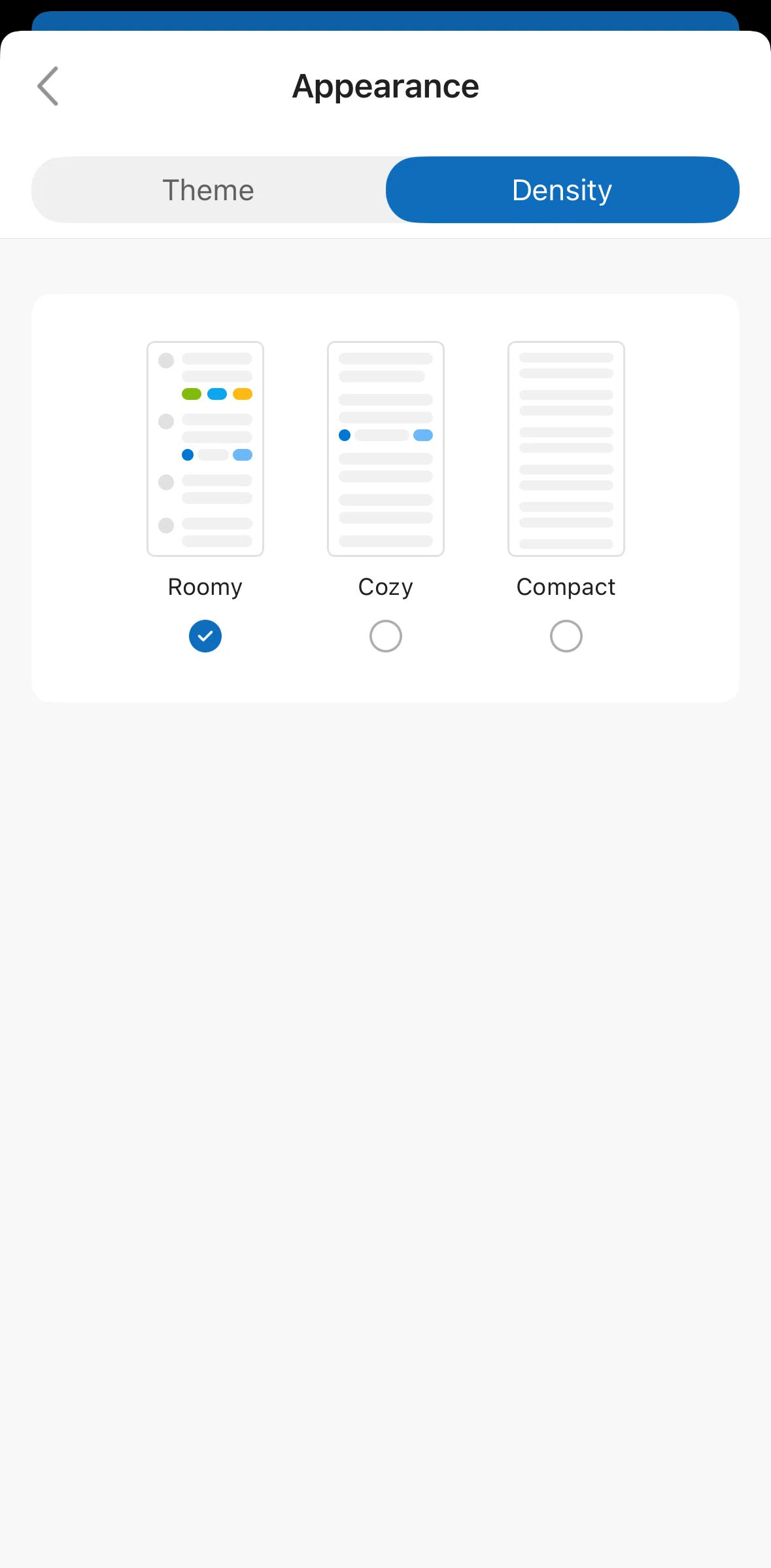 Microsoft Outlook Screen screen in the Switching to cozy view flow