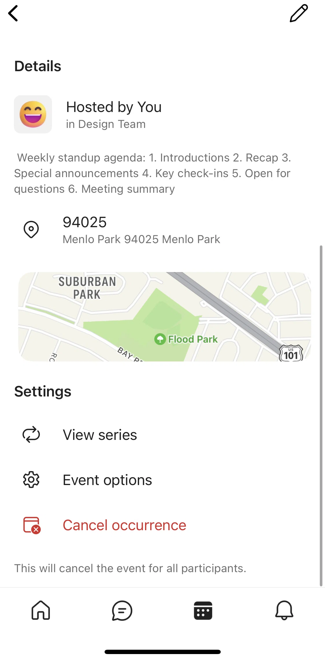 Microsoft Teams Screen screen in the Canceling an event flow