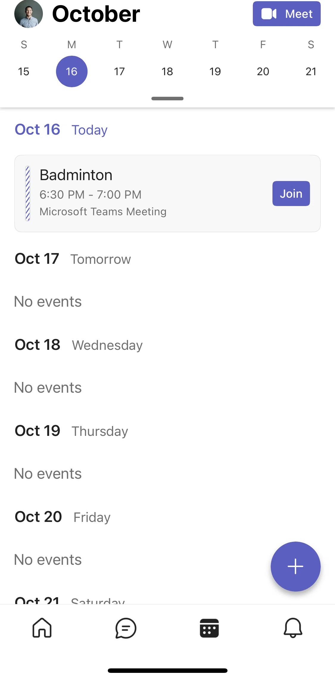 Microsoft Teams Screen screen in the Creating a new event on calendar flow