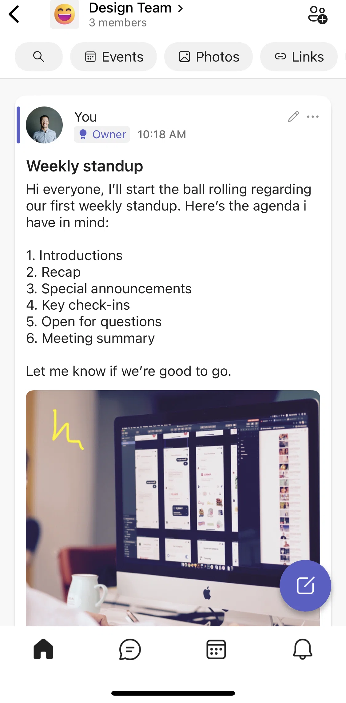 Microsoft Teams Screen screen in the Edit post flow