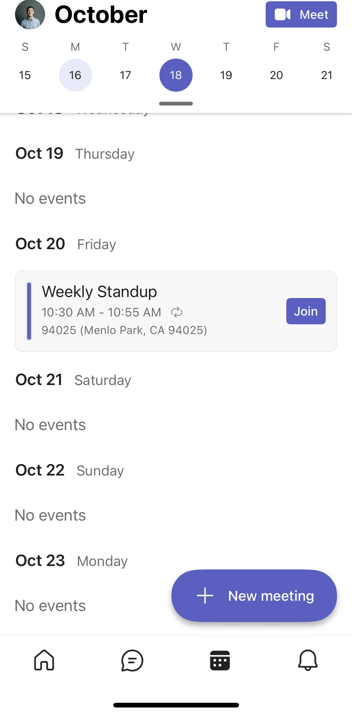 Microsoft Teams Screen screen in the Event detail flow