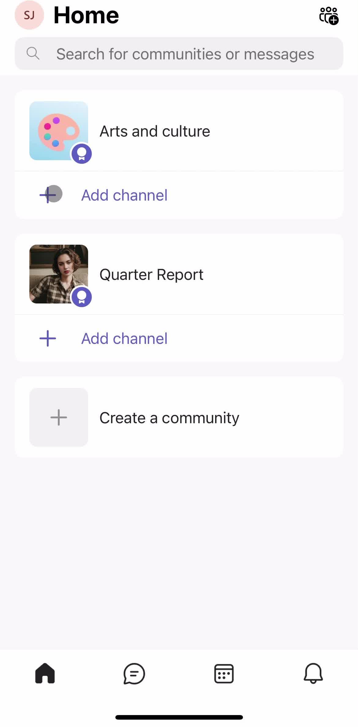 Microsoft Teams Home screen in the General Browsing flow