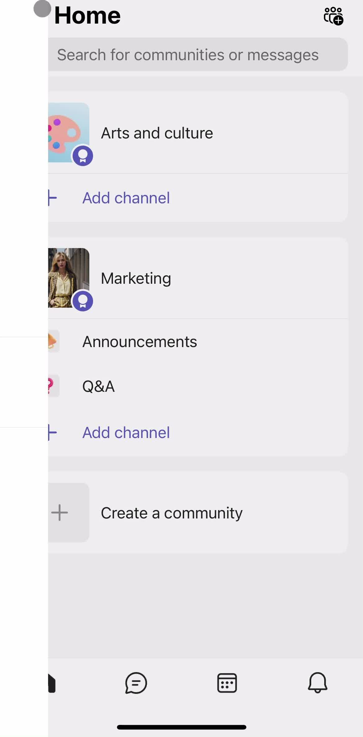 Microsoft Teams Home screen in the Inviting People flow