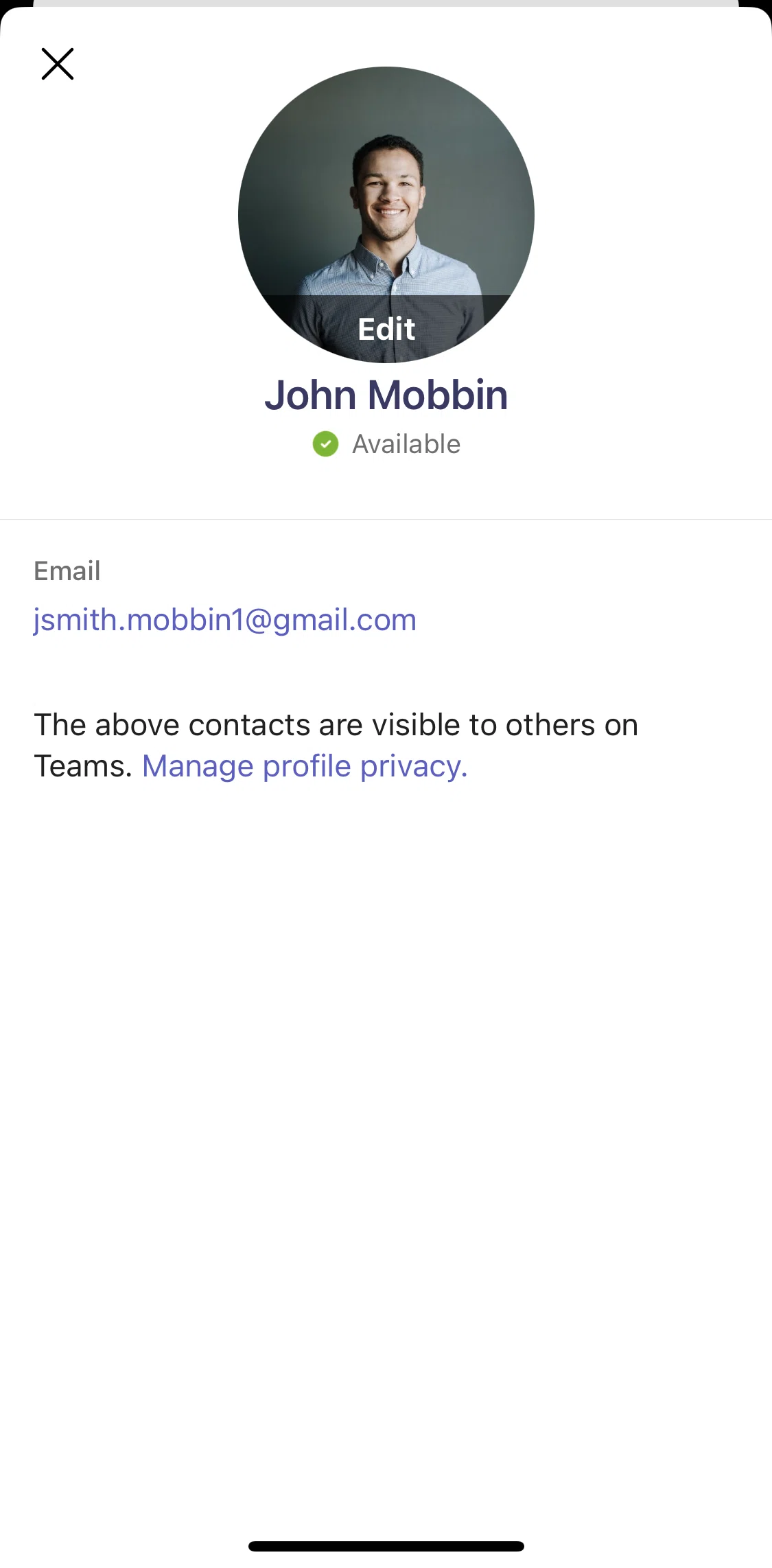 Microsoft Teams Screen screen in the Managing profile privacy flow