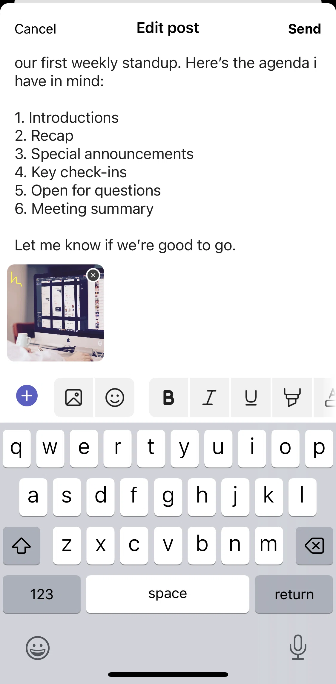 Microsoft Teams Screen screen in the Marking a post as important flow
