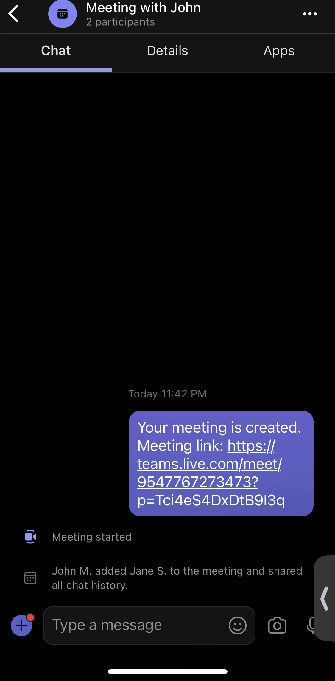 Microsoft Teams Screen screen in the Muting a meeting chat flow