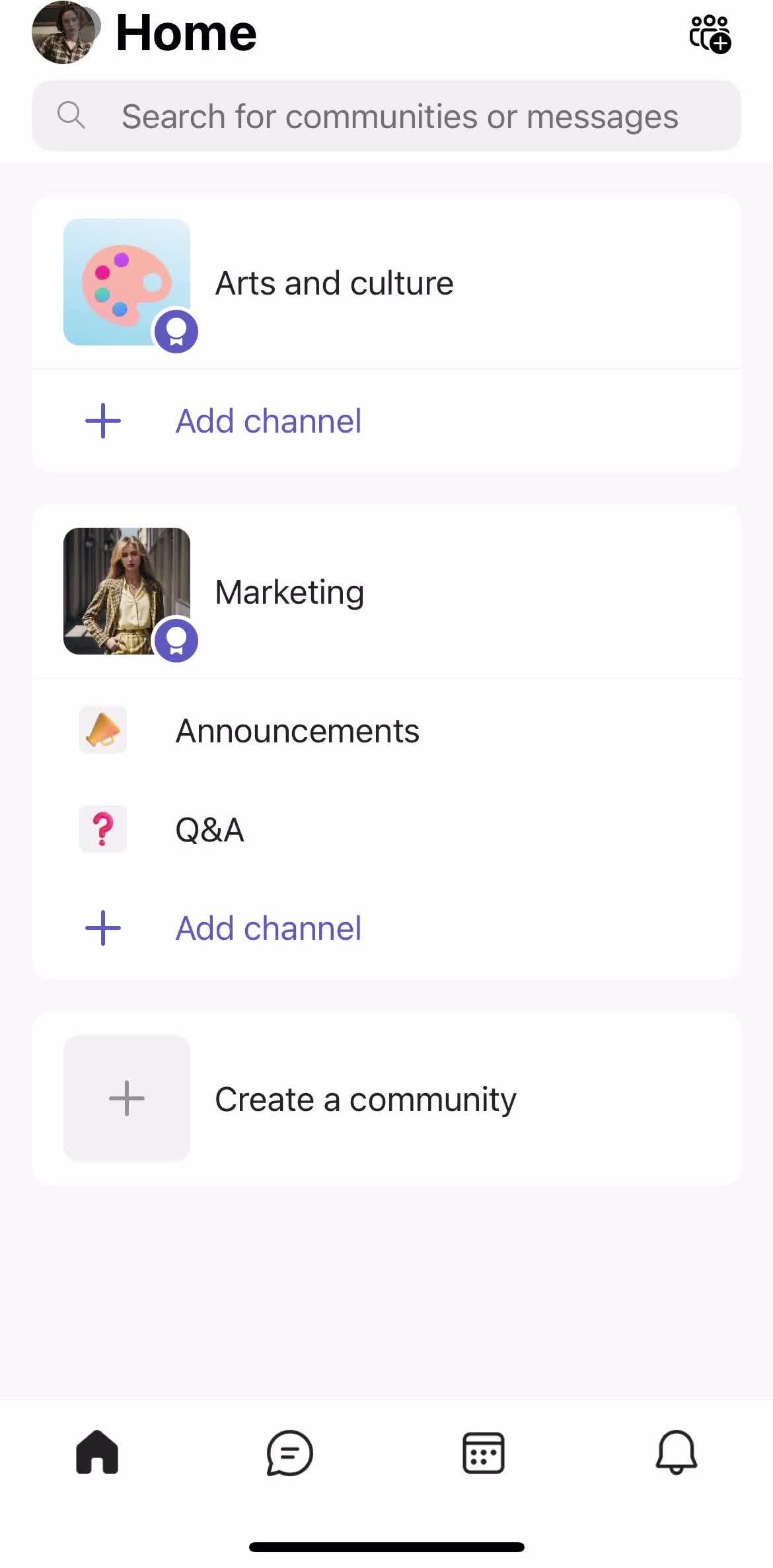 Microsoft Teams Home screen in the Notification Settings flow