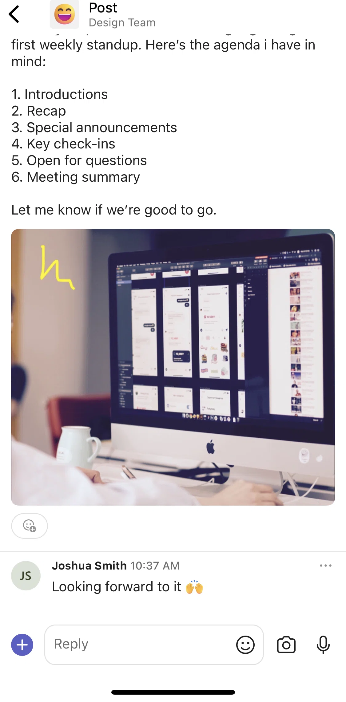 Microsoft Teams Screen screen in the Reacting to a post flow