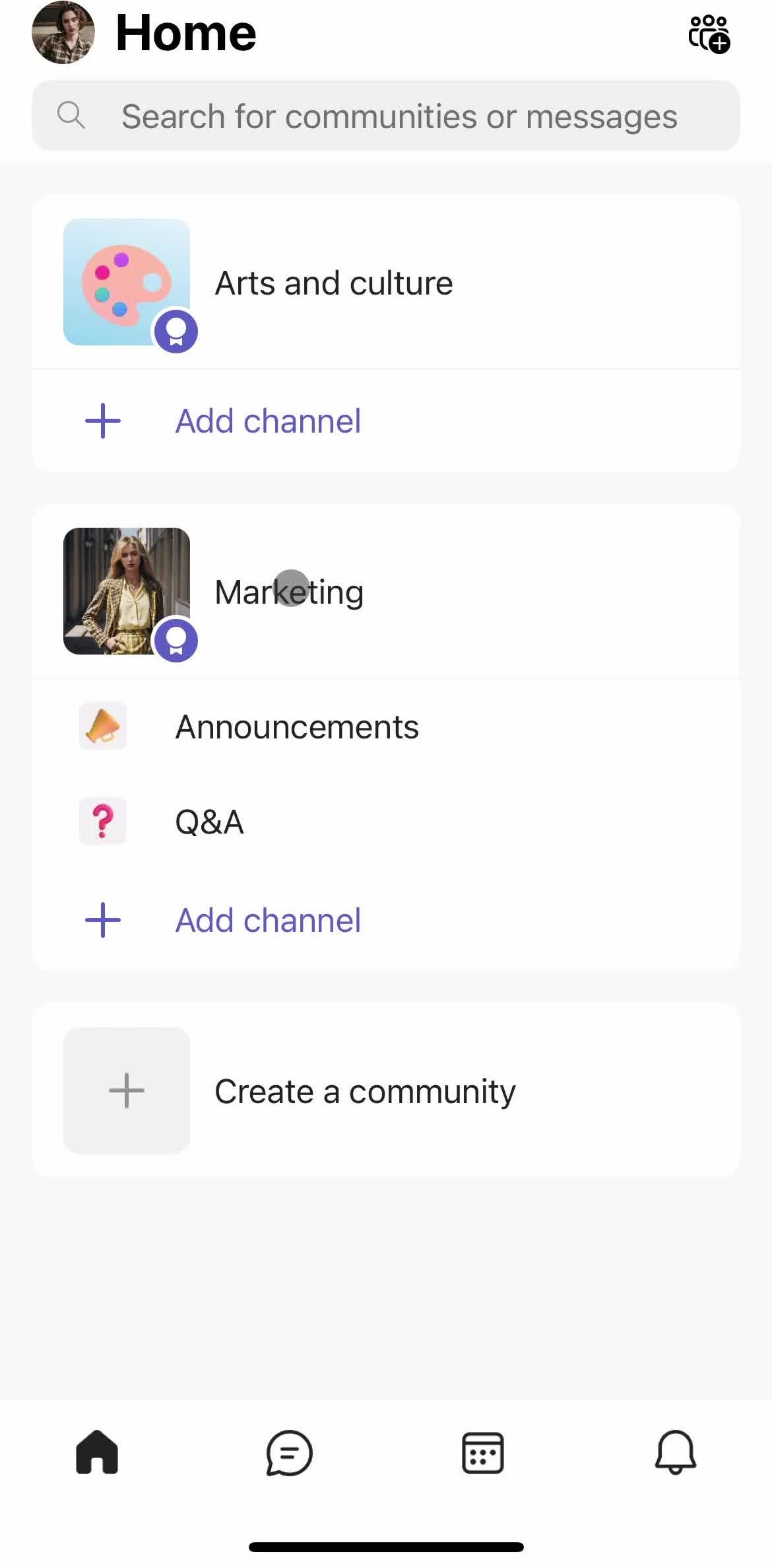 Microsoft Teams Home screen in the Saving flow