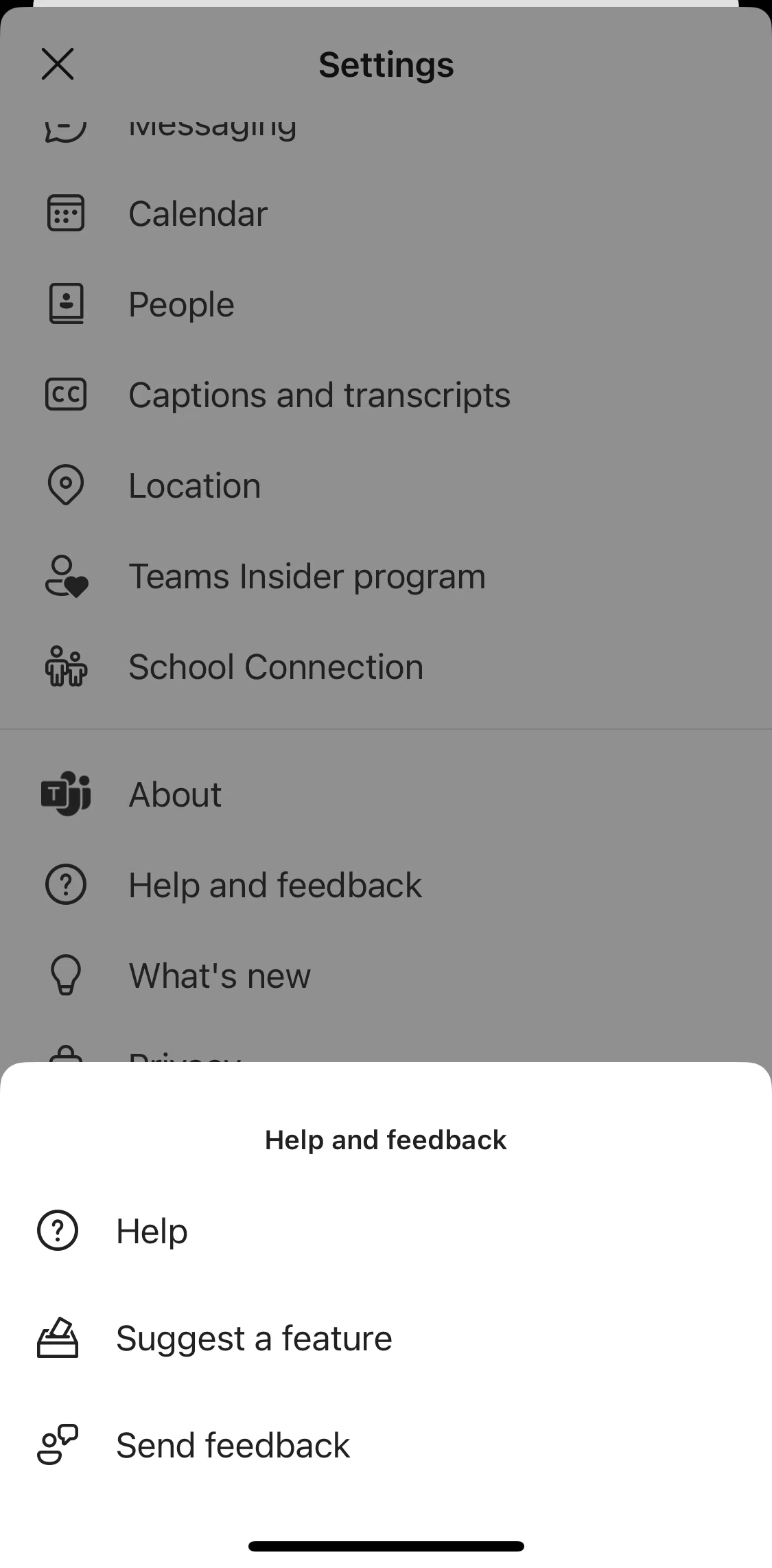 Microsoft Teams Screen screen in the Sending feedback flow