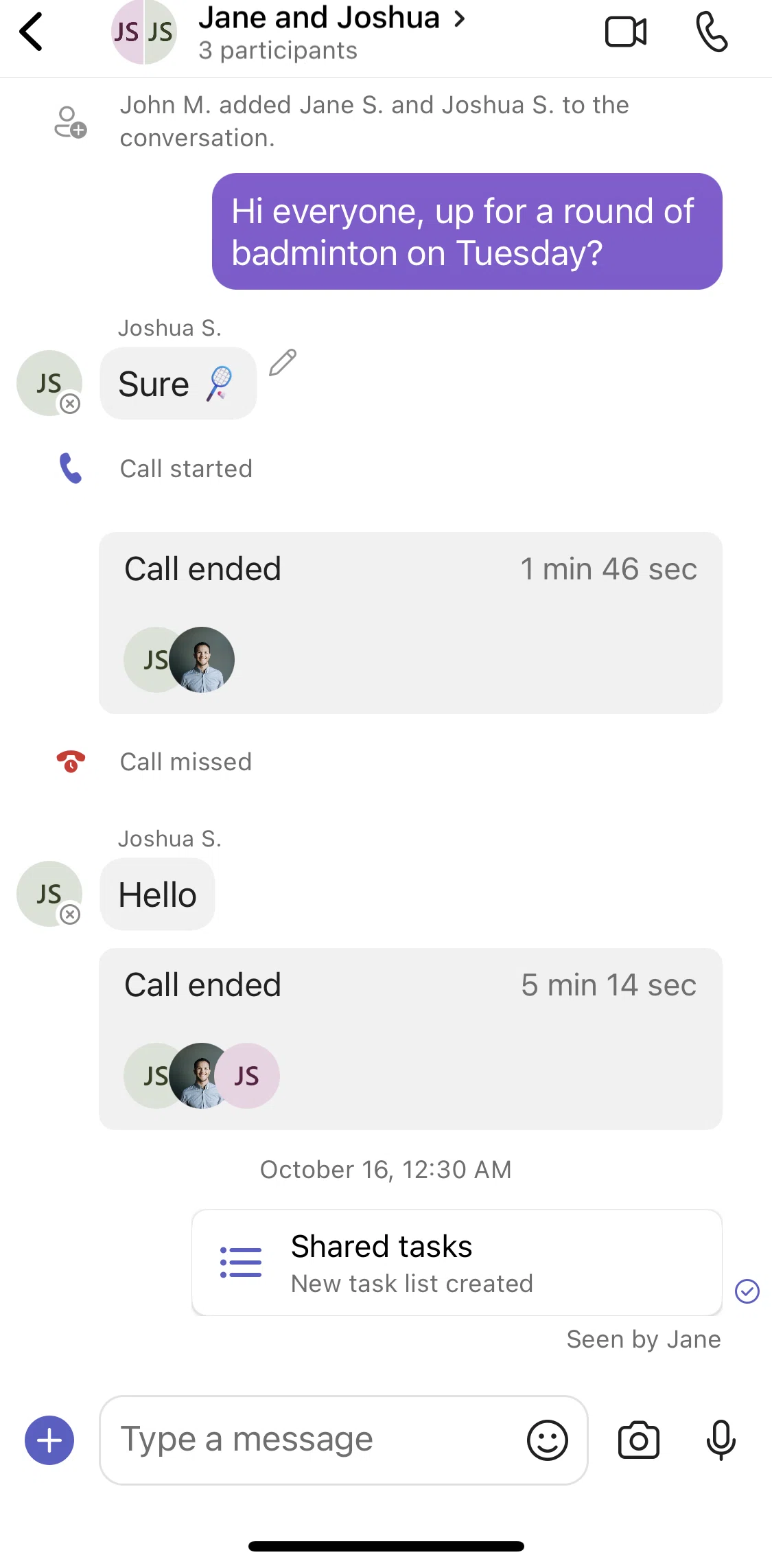 Microsoft Teams Screen screen in the Shared tasks flow