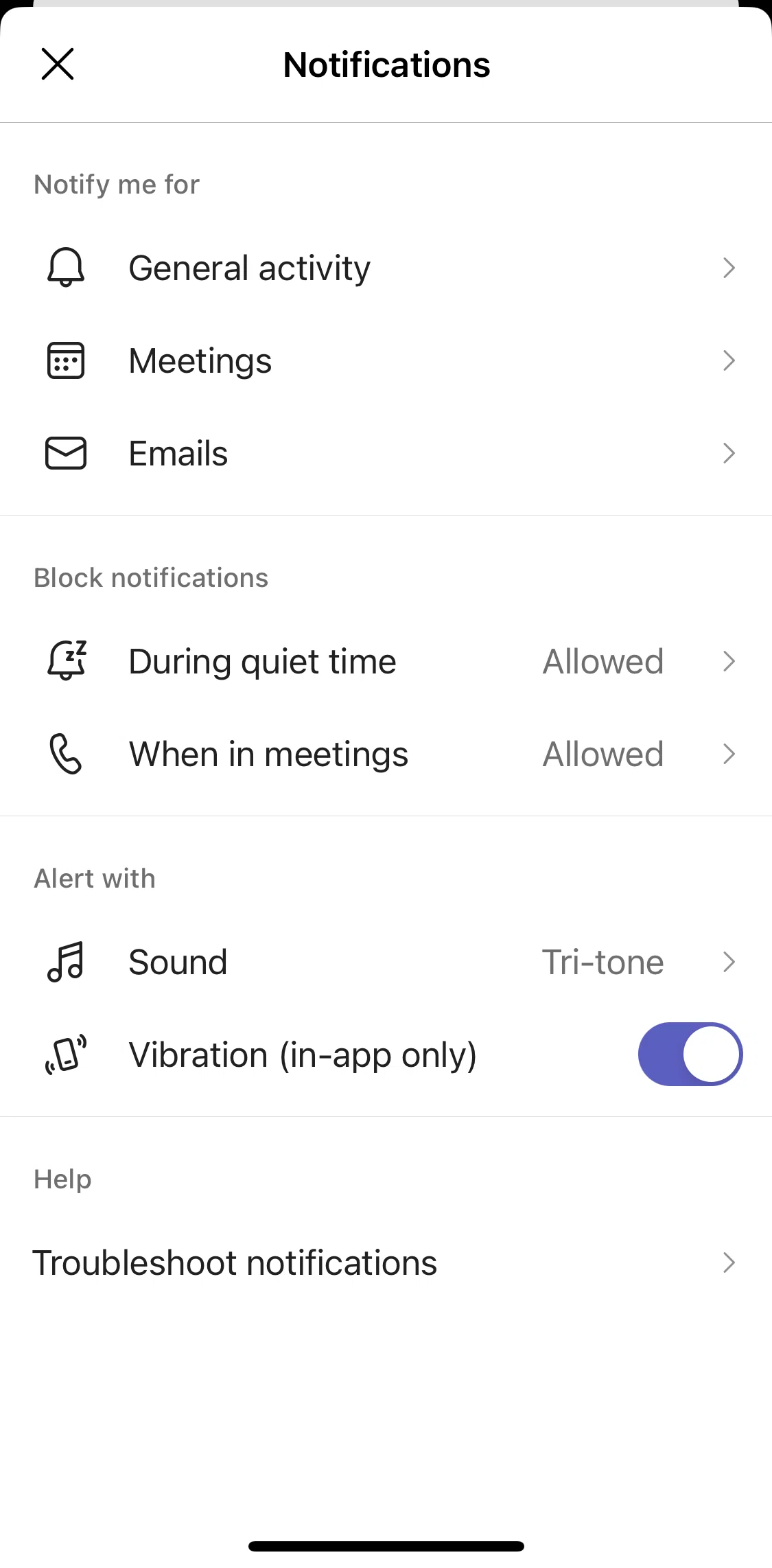 Microsoft Teams Screen screen in the Updating meeting notification settings flow