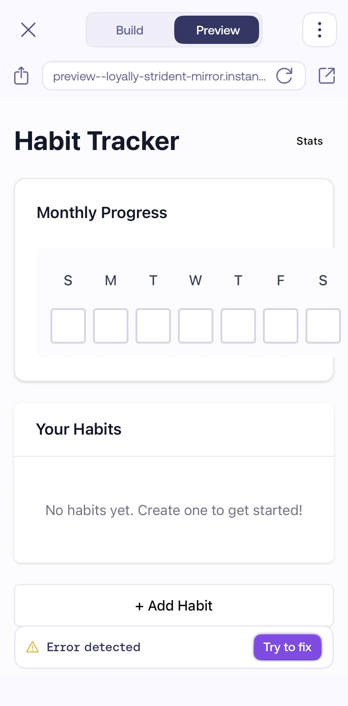 Mimo Screen screen in the Build (tab) flow