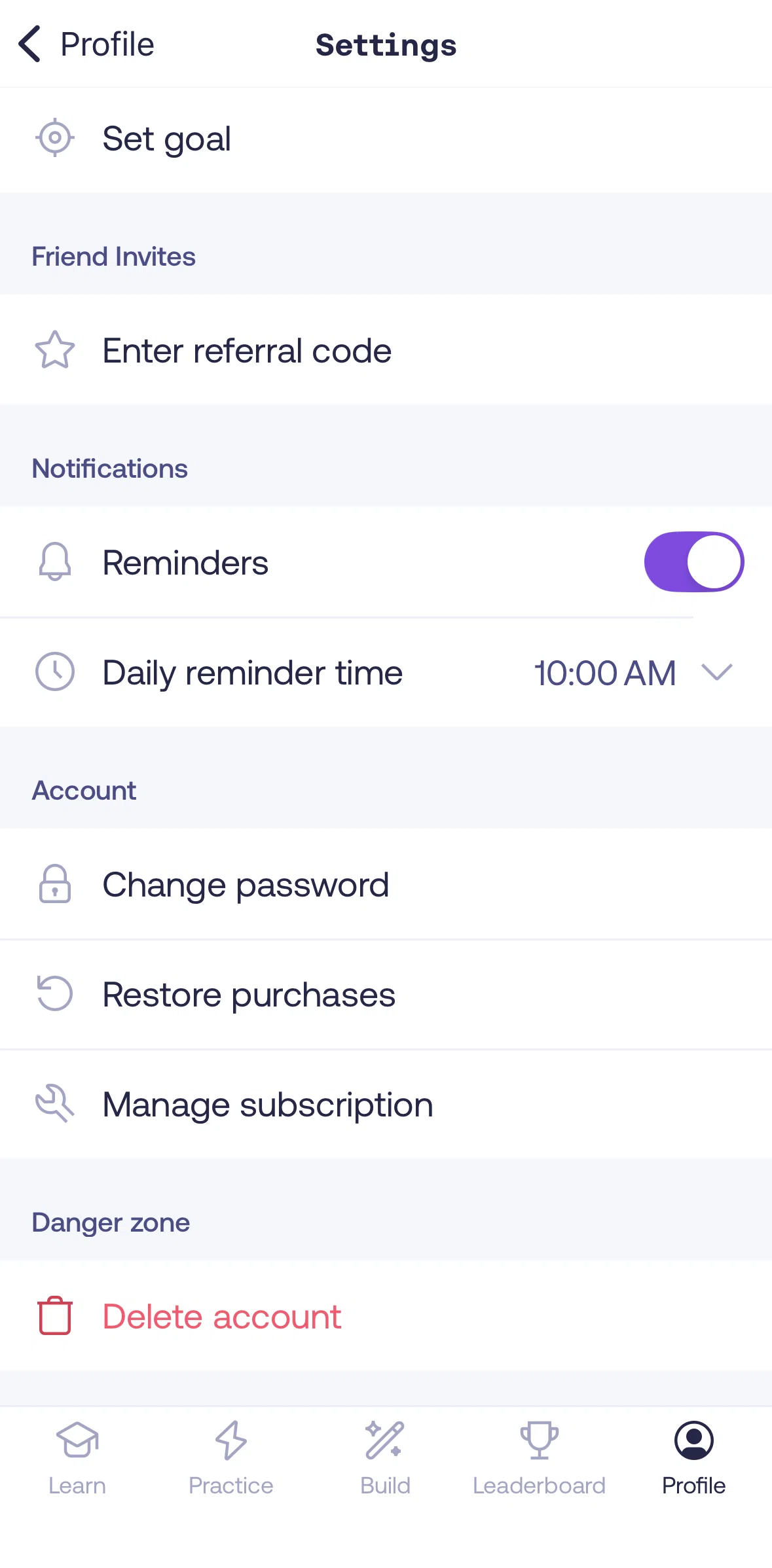 Mimo Screen screen in the Deleting account flow