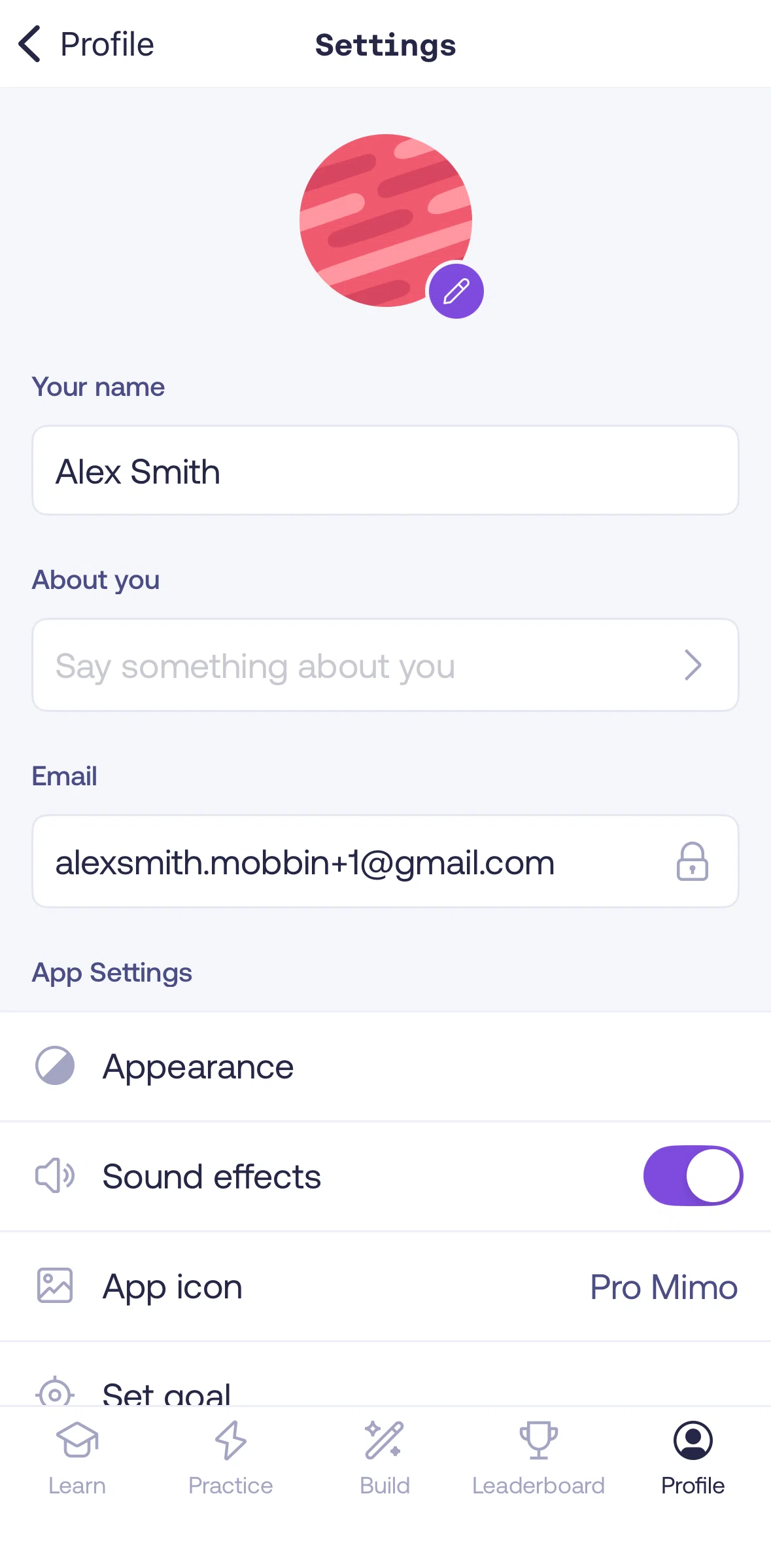 Mimo Screen screen in the Editing profile flow