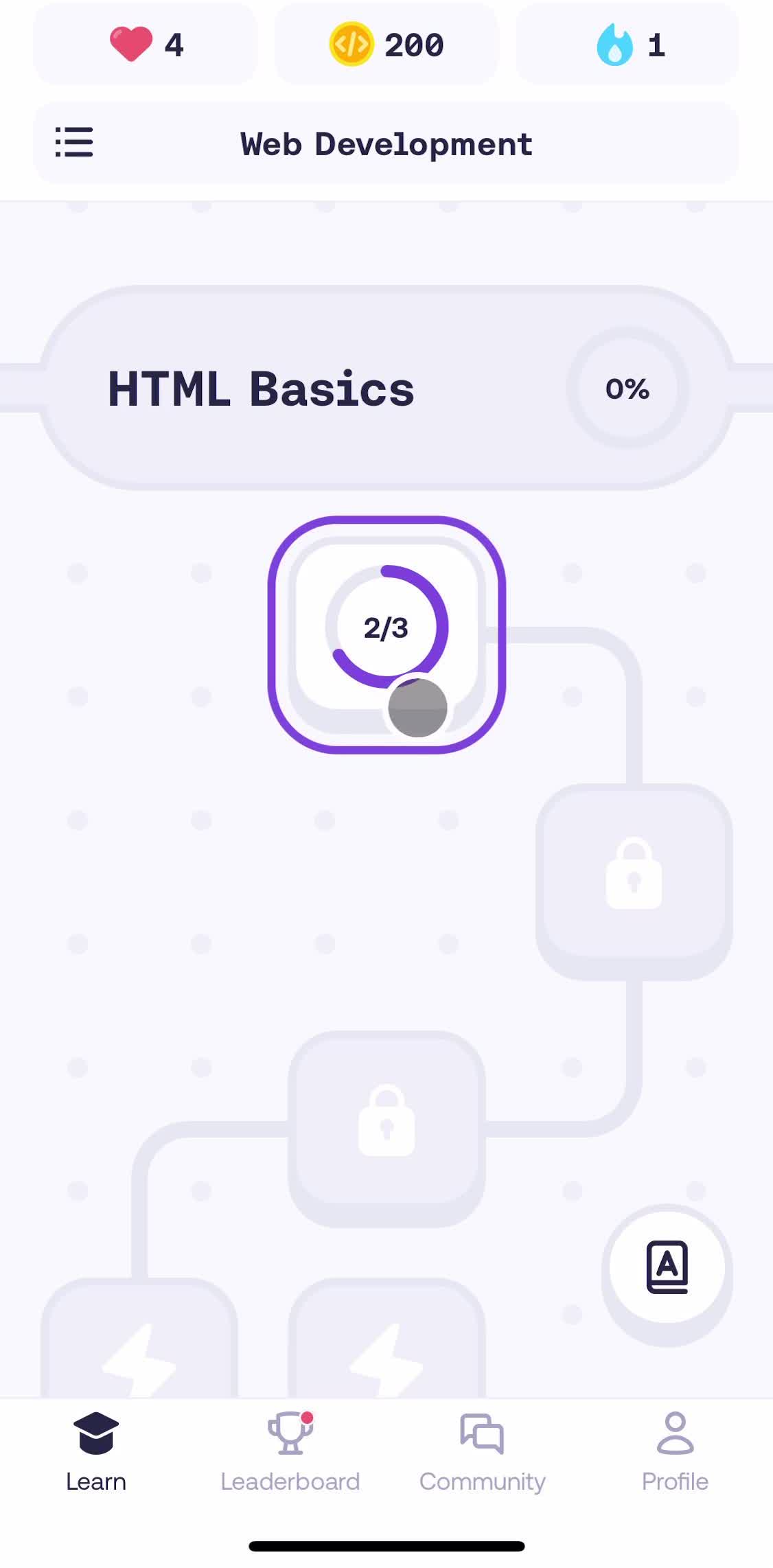 Mimo Home screen in the Learning flow
