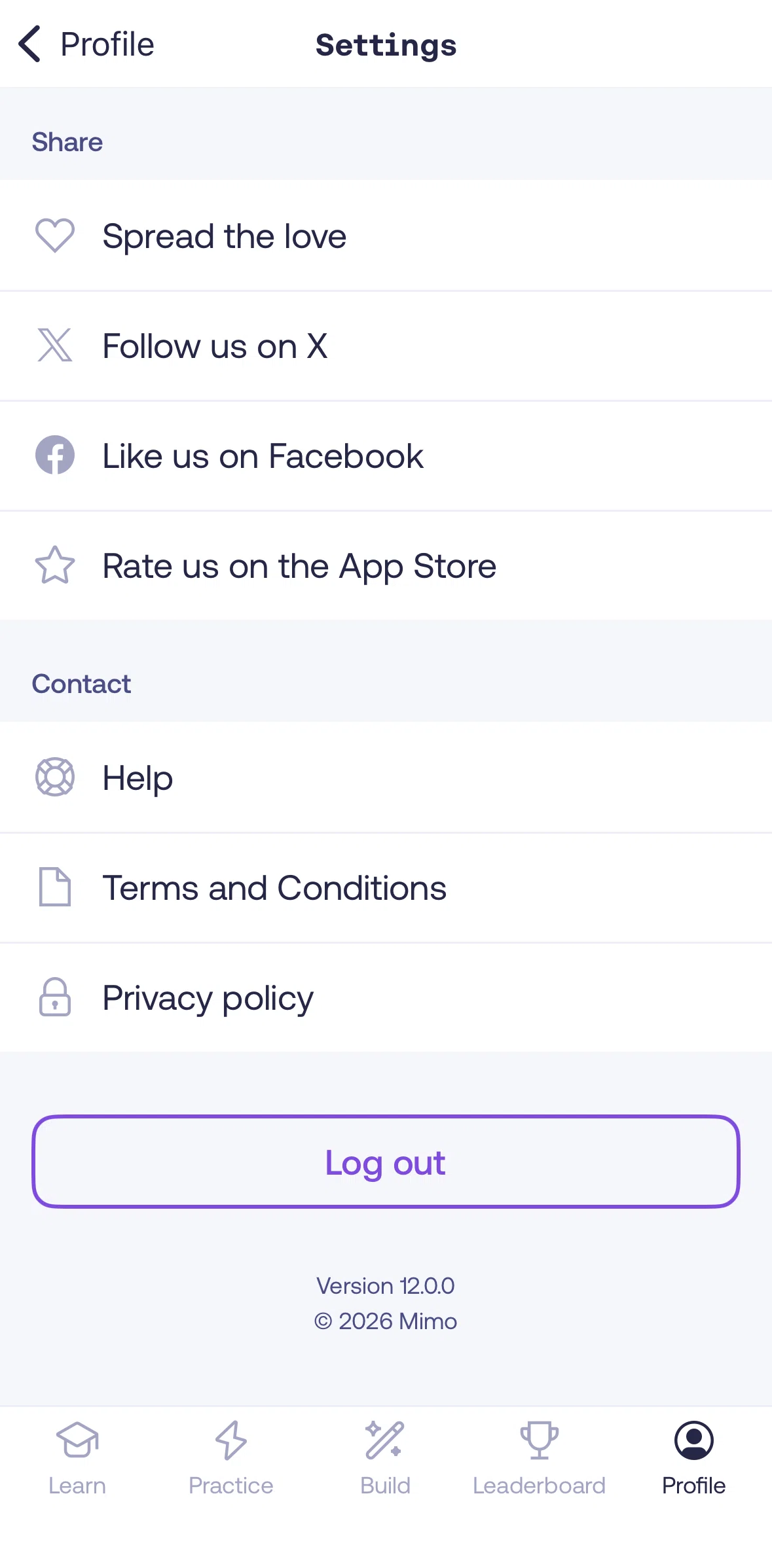 Mimo Screen screen in the Logging out flow