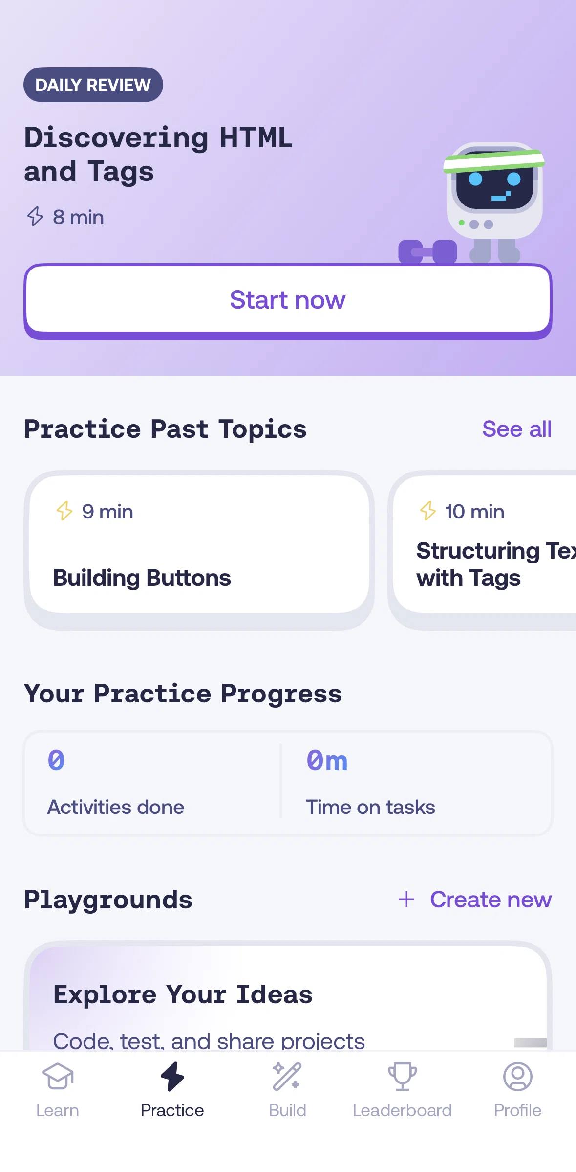 Mimo Screen screen in the Past topics flow