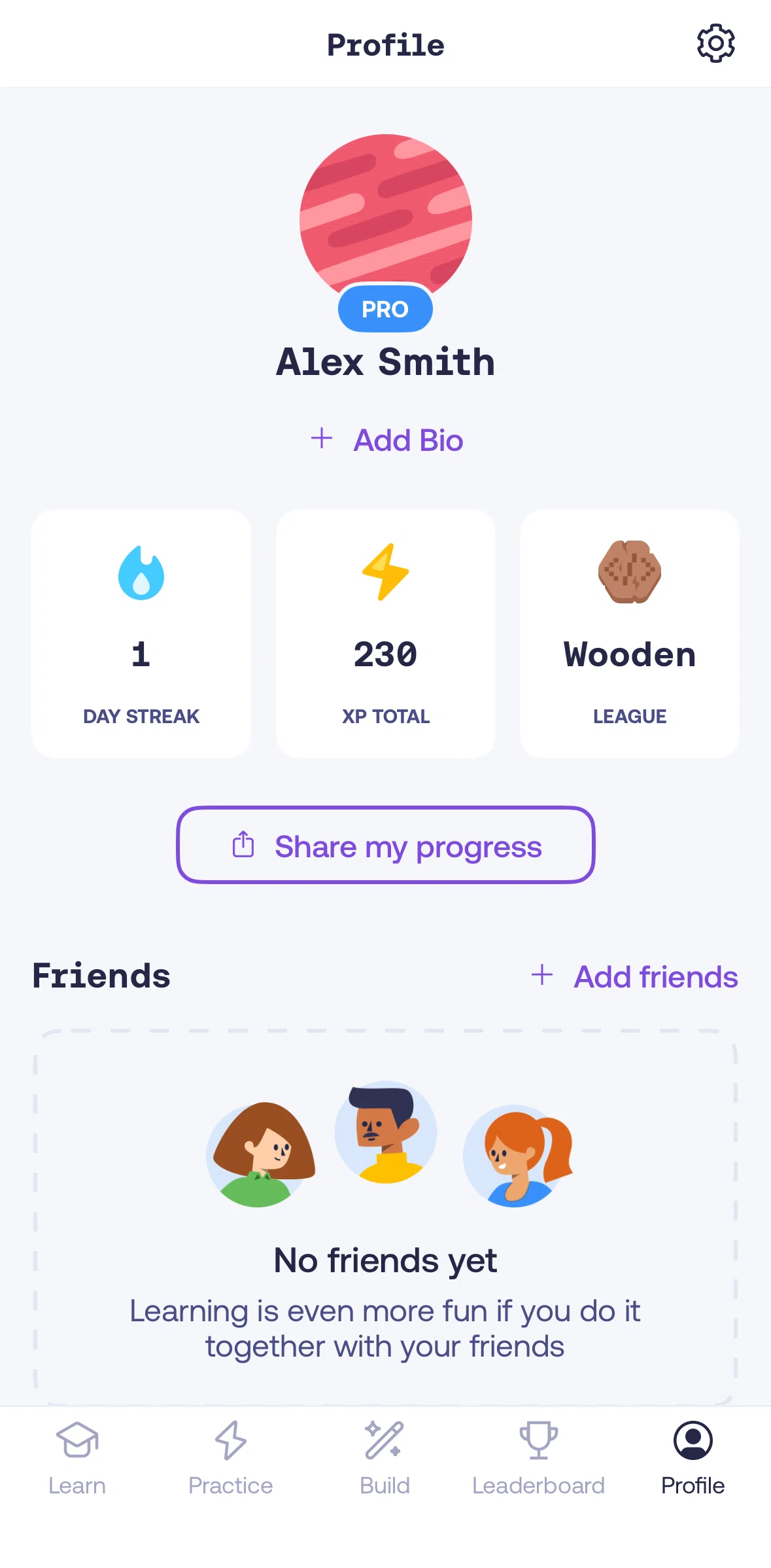 Mimo Screen screen in the Share a progress flow