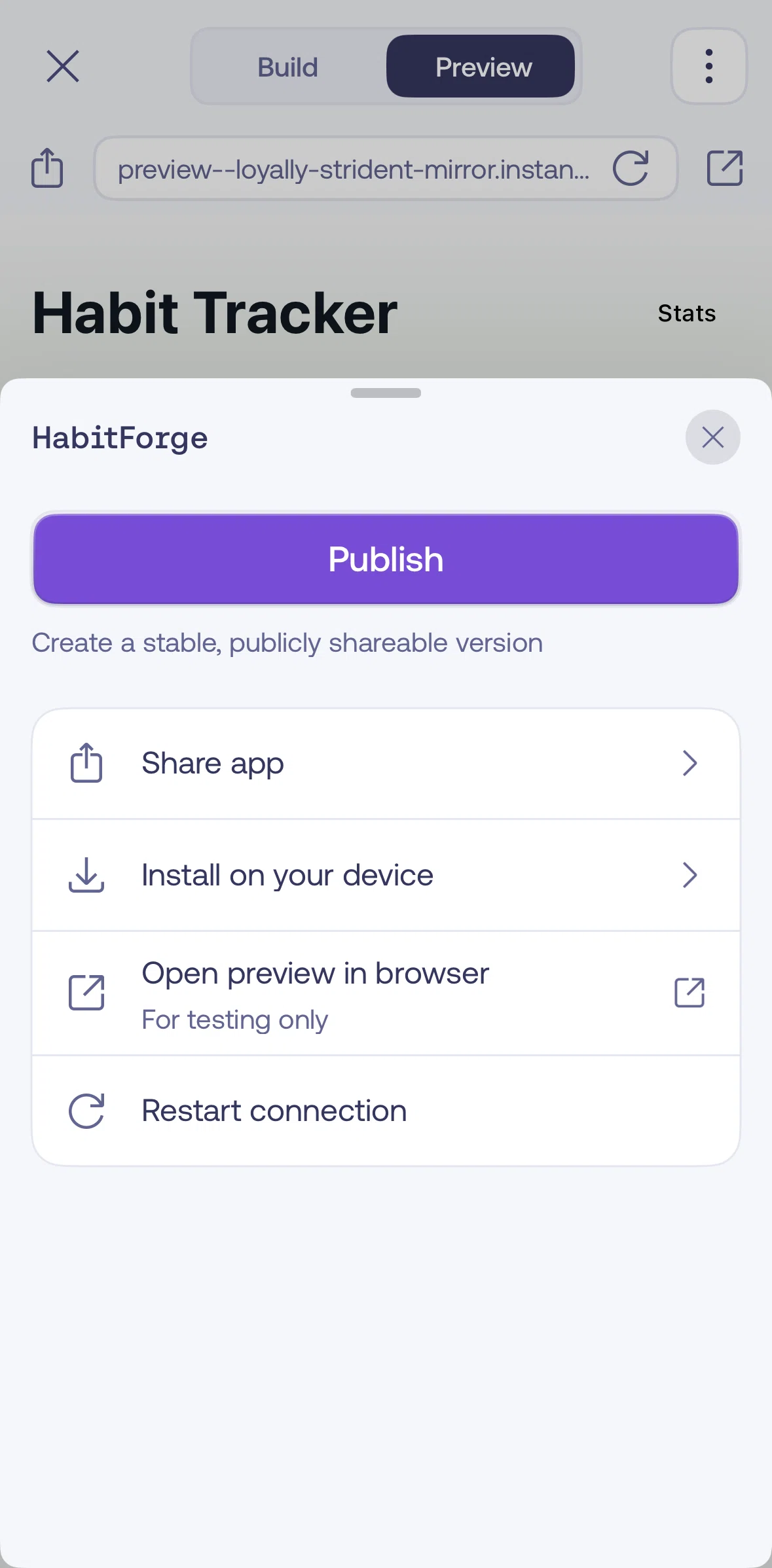 Mimo Screen screen in the Share an app flow