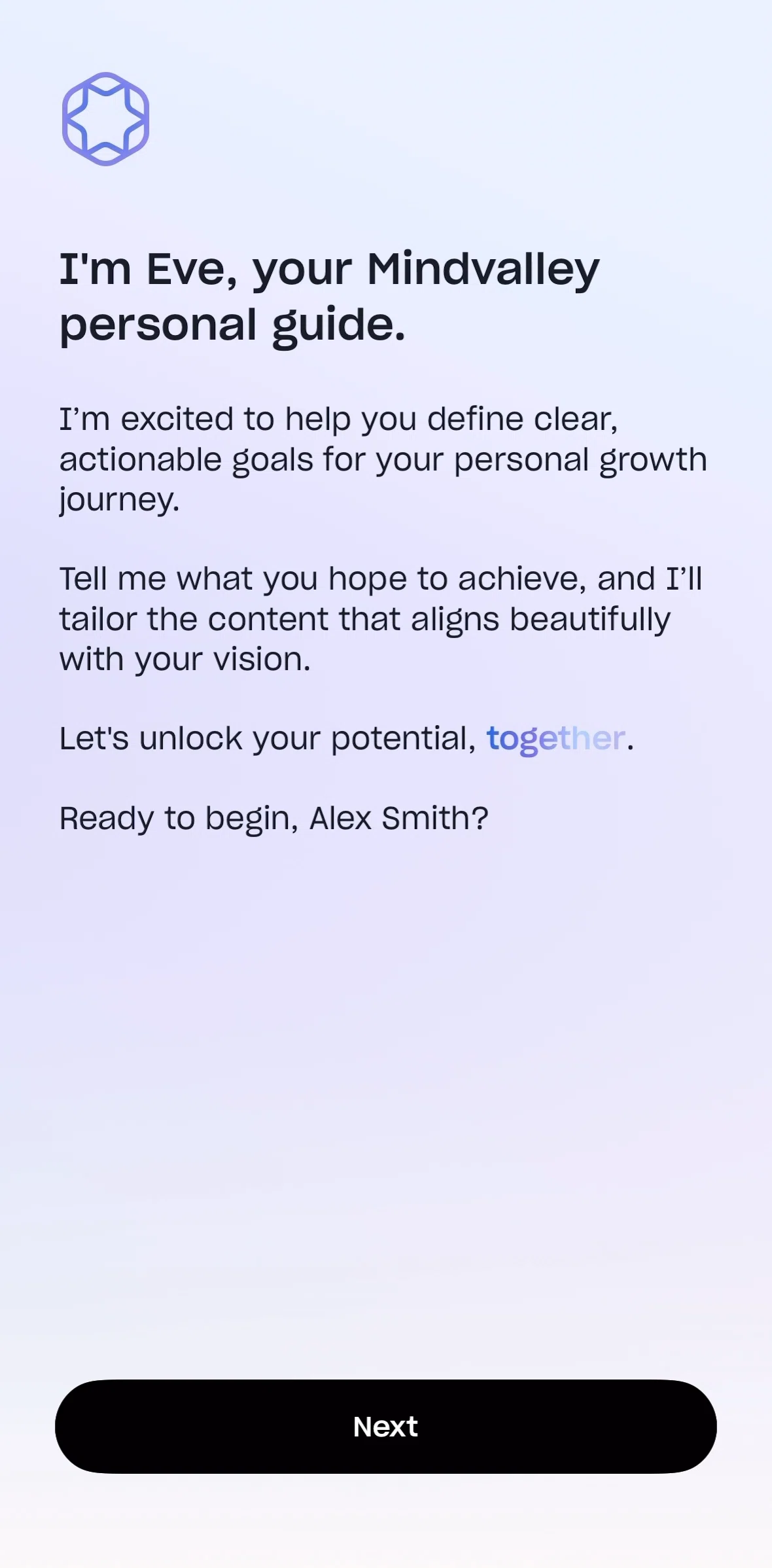 Mindvalley Screen screen in the Completing account setup flow