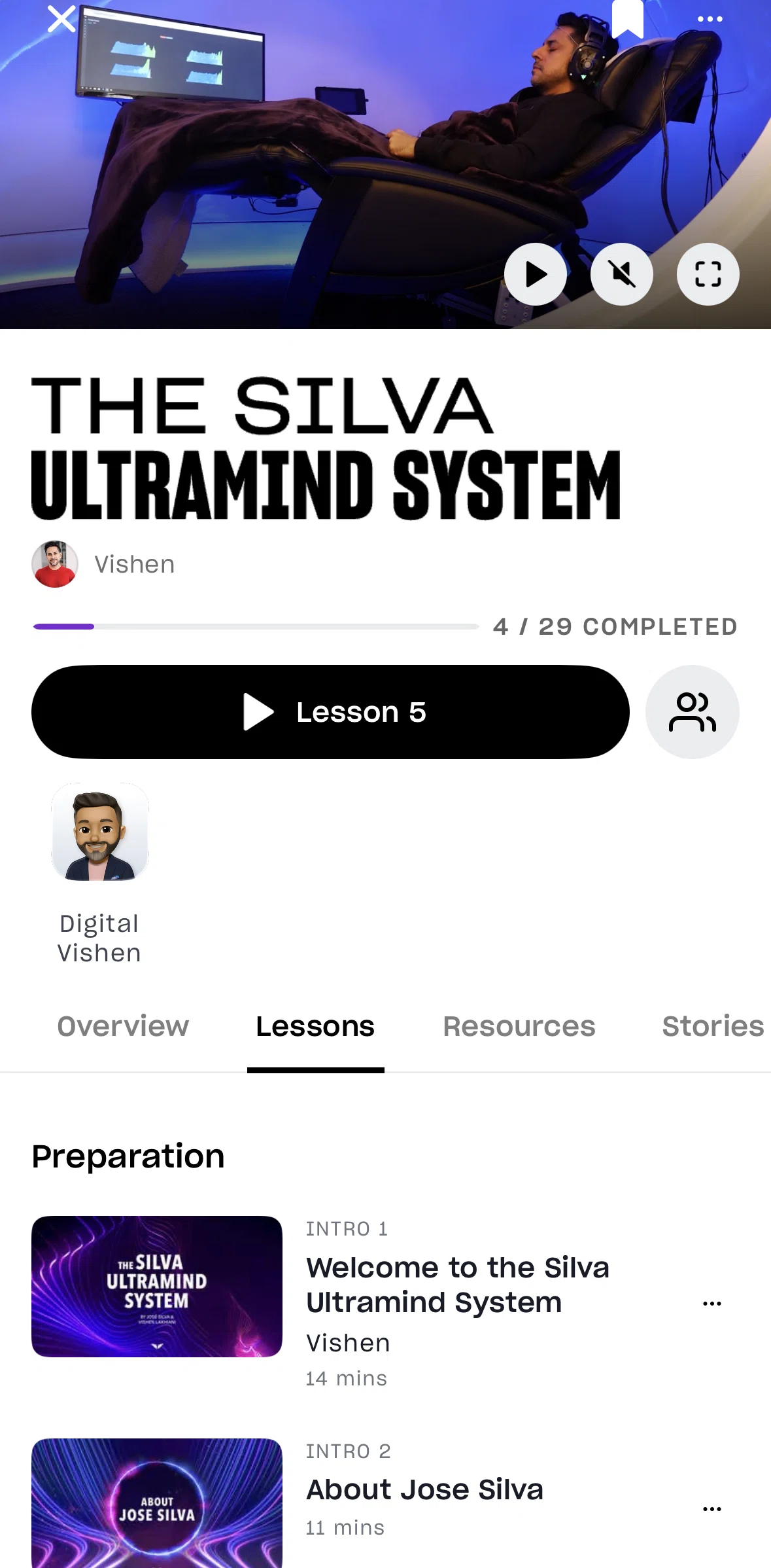 Mindvalley Screen screen in the Lessons flow