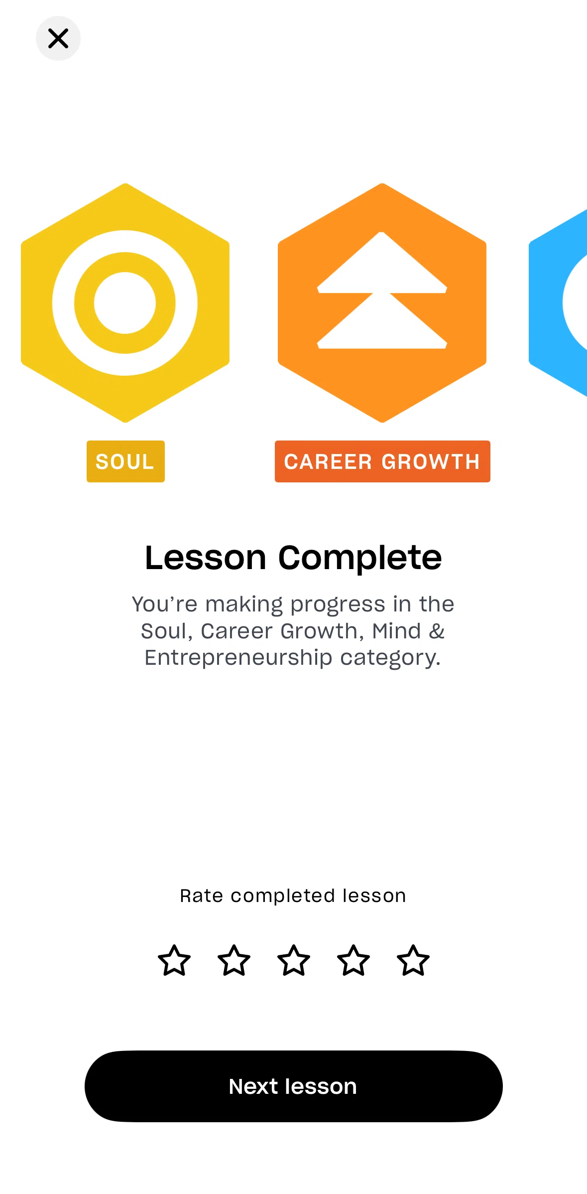 Mindvalley Screen screen in the Rating a lesson flow