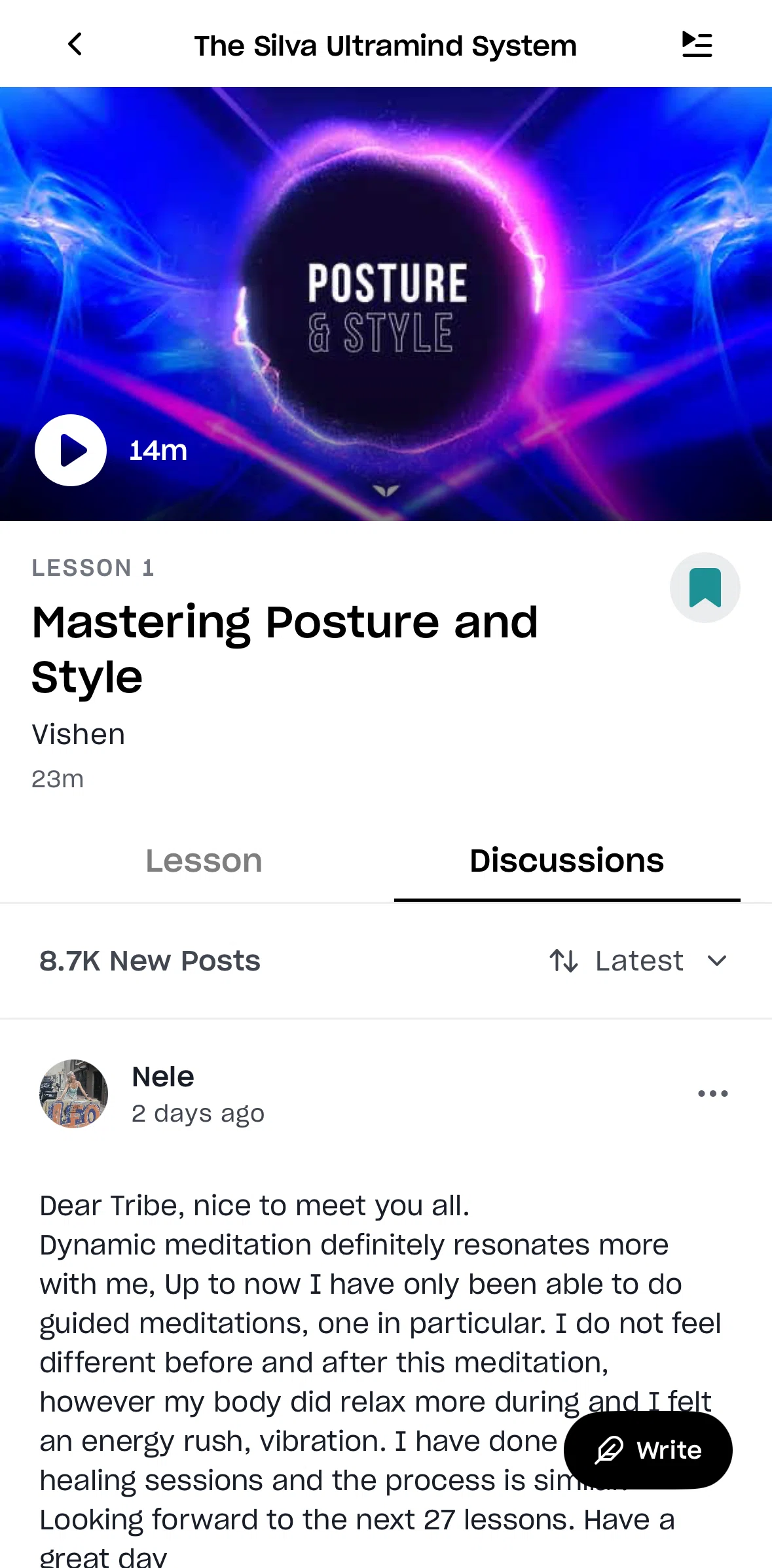 Mindvalley Screen screen in the Sorting discussions flow