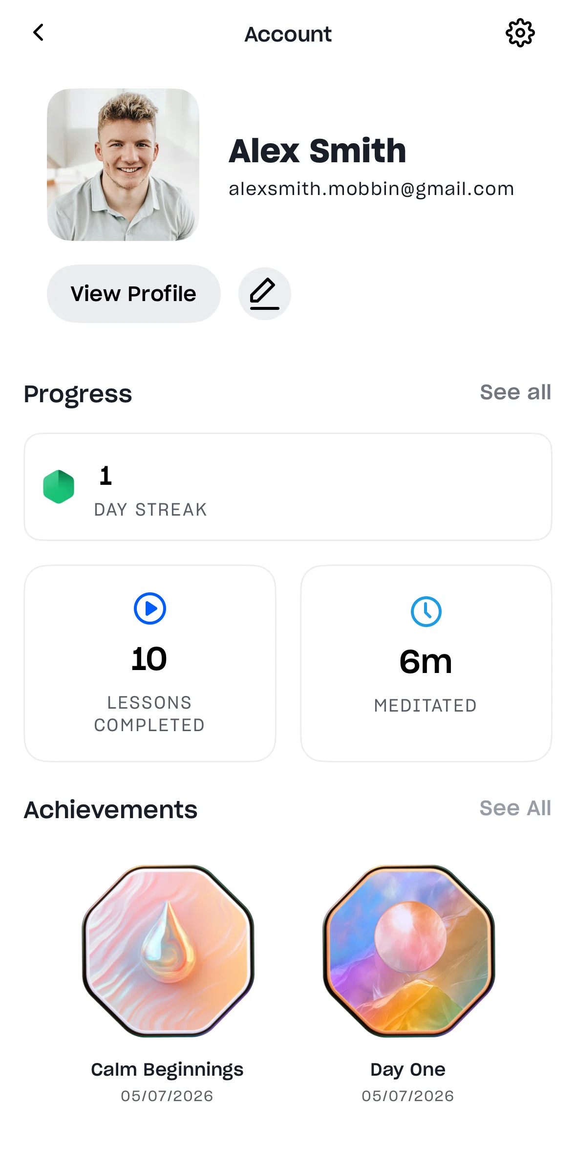 Mindvalley Screen screen in the View profile flow