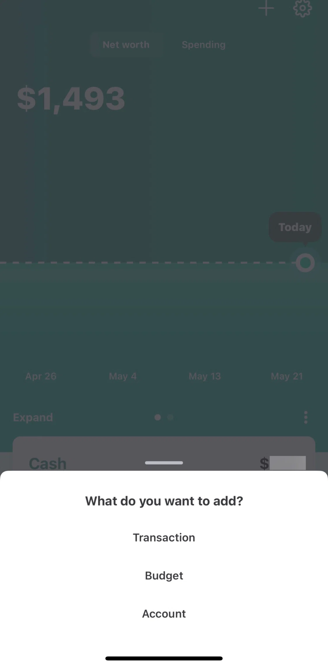 Mint Screen screen in the Adding a transaction flow