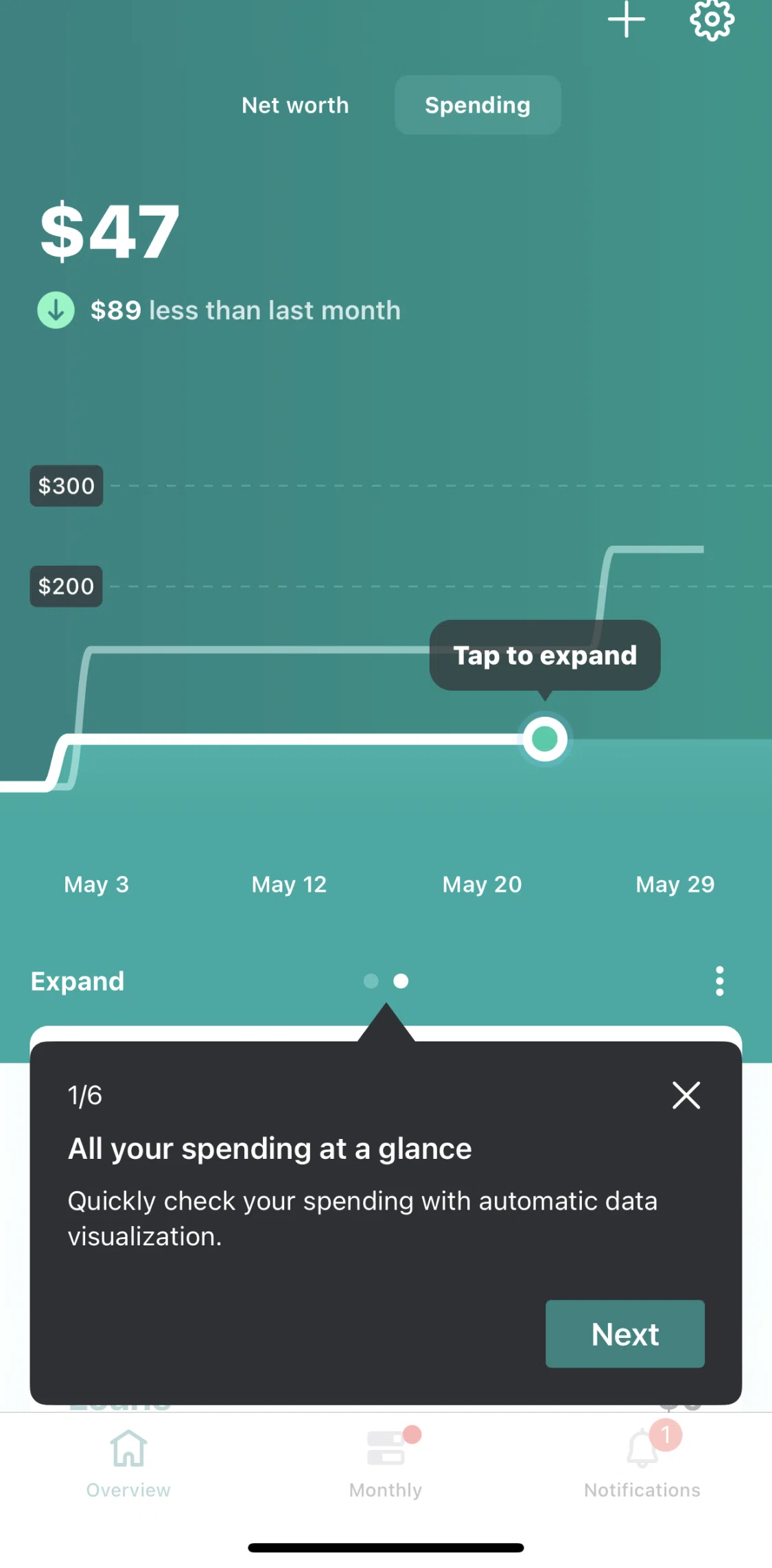 Mint Screen screen in the Completing app tour flow