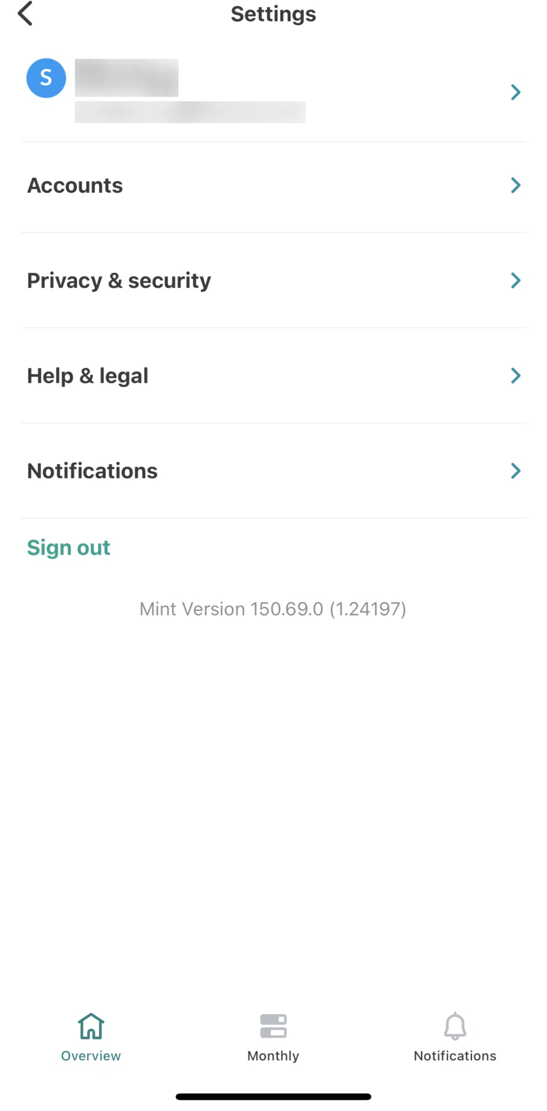 Mint Screen screen in the Logging out flow