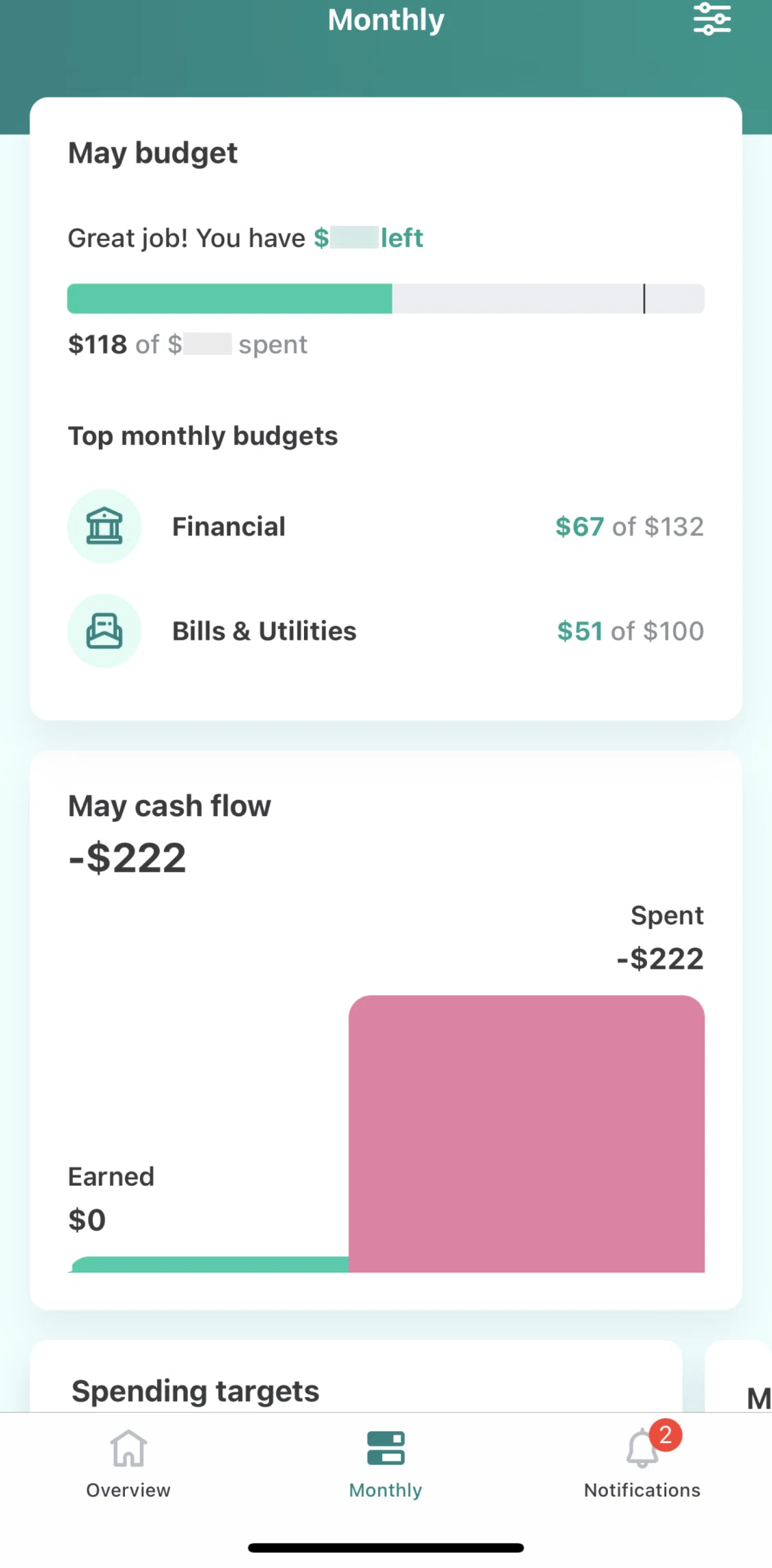 Mint Screen screen in the Monthly flow