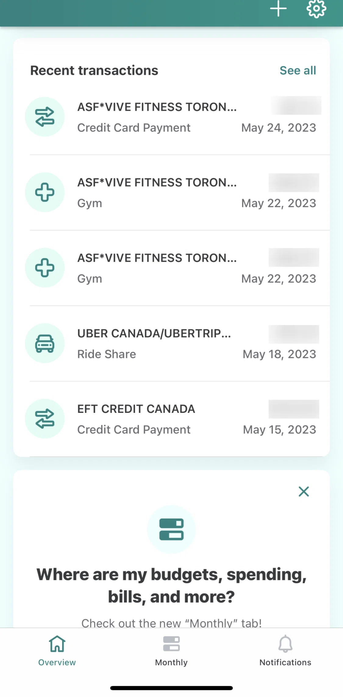 Mint Screen screen in the See all transactions flow
