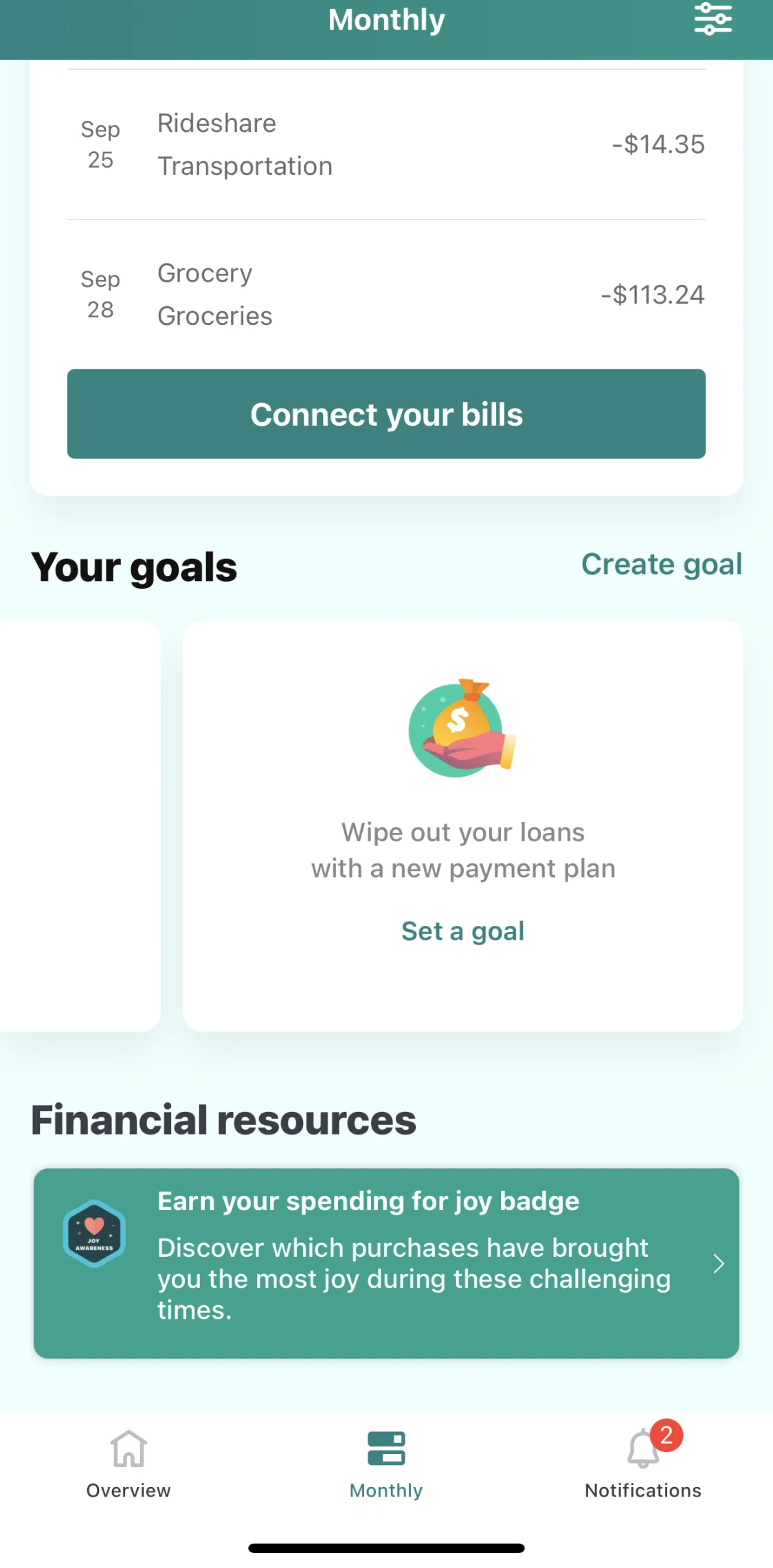 Mint Screen screen in the Setting a saving goal flow